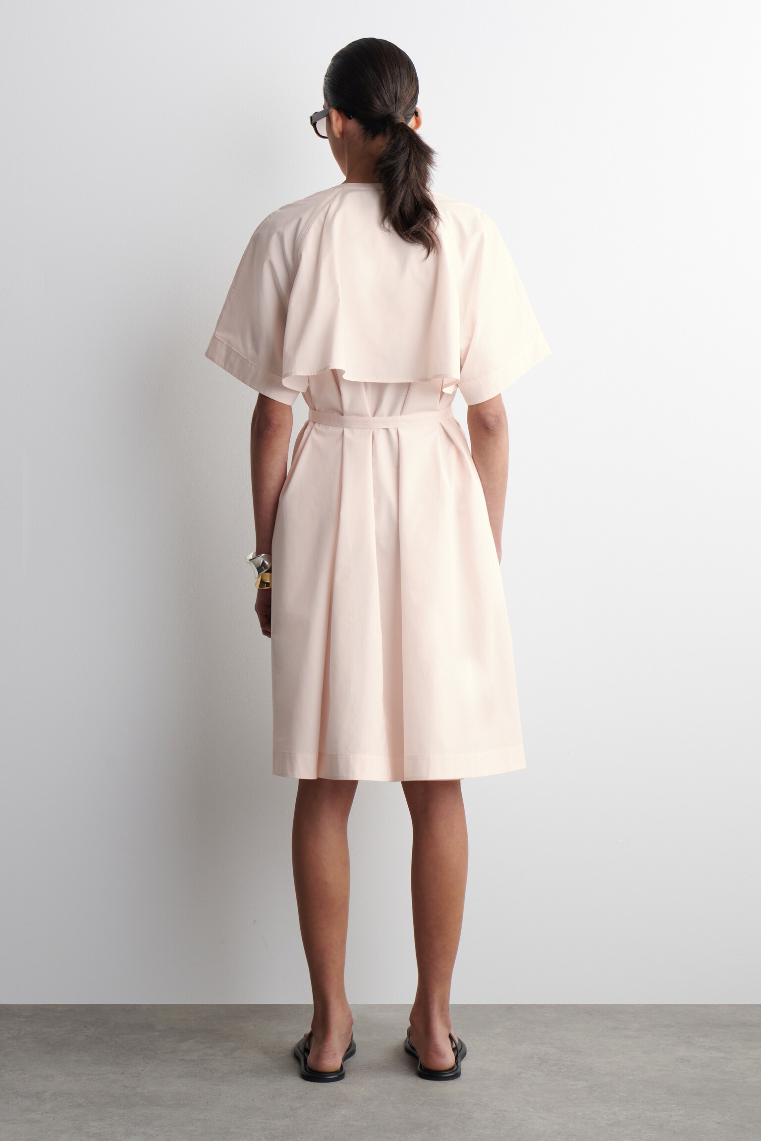 ROBE MIDI À MANCHES RAGLAN EN COTON - ROSE CLAIR/KAKI - 5