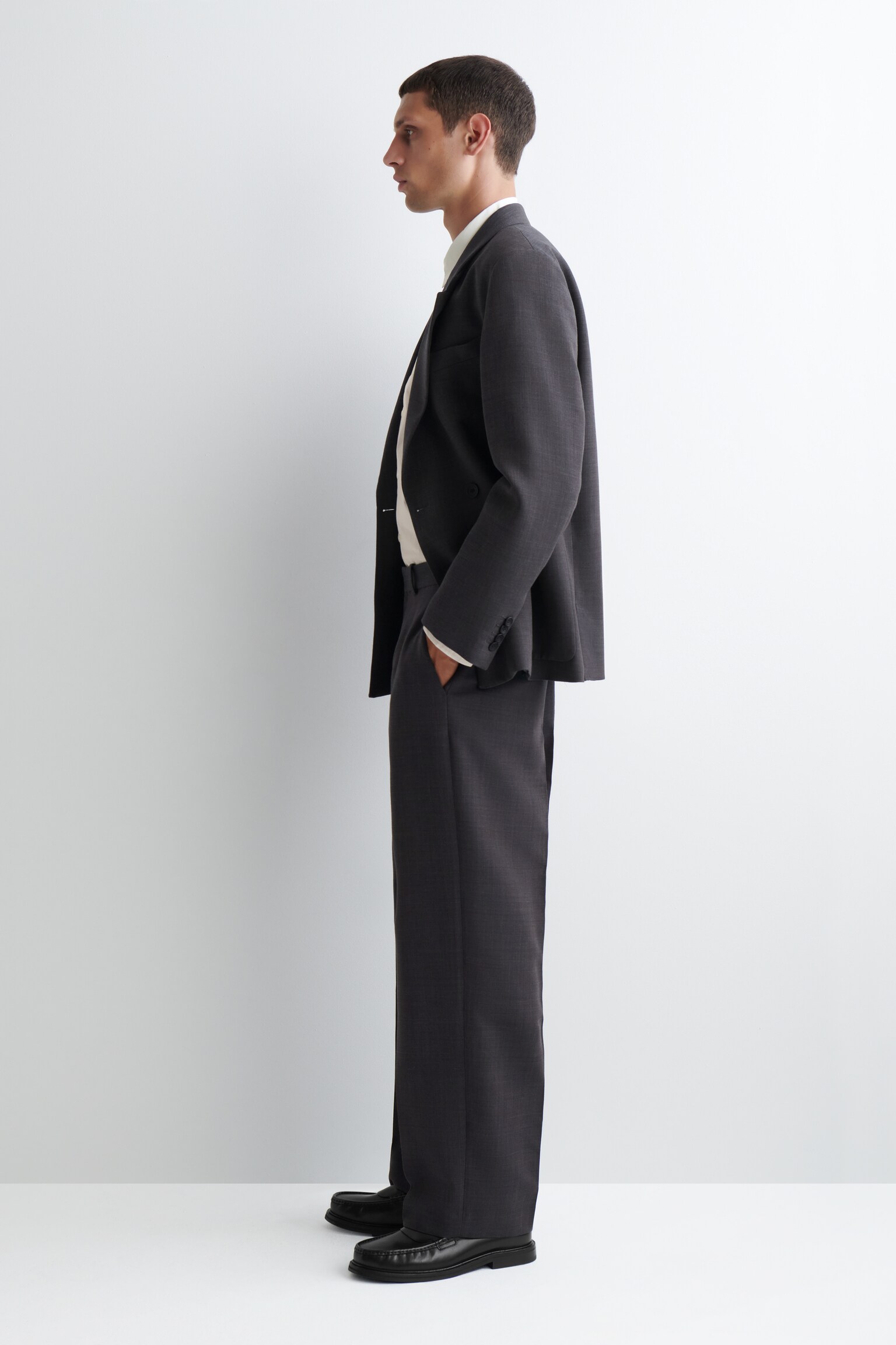 PANTALON DROIT EN LAINE MÉLANGÉE - BRUN FONCÉ/NOIR - 6