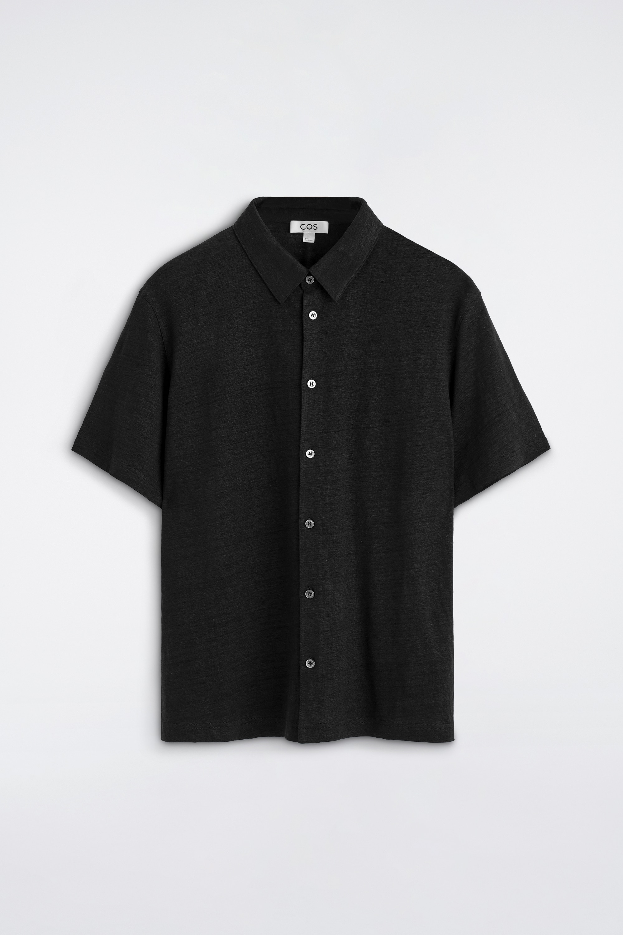 LINEN-JERSEY SHORT-SLEEVED SHIRT - שחור/חום מלנג'