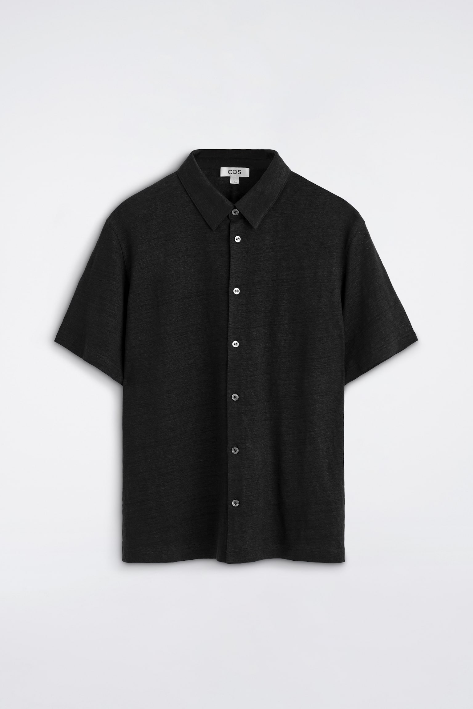 LINEN-JERSEY SHORT-SLEEVED SHIRT - שחור/חום מלנג' - 1