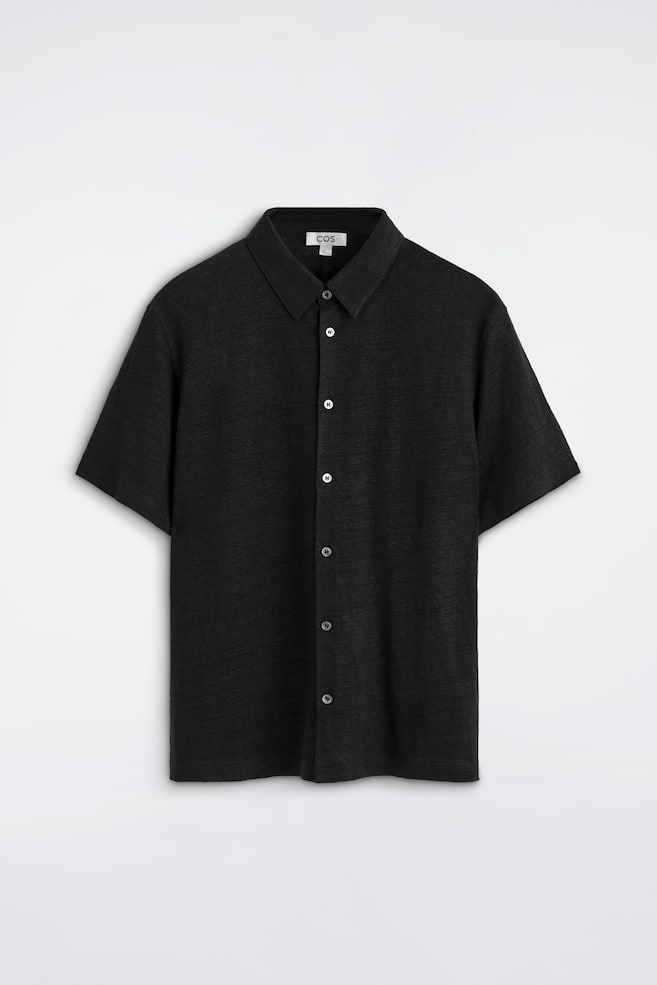 KURZARMHEMD AUS LEINENJERSEY - SCHWARZ/BRAUN MELIERT - 1