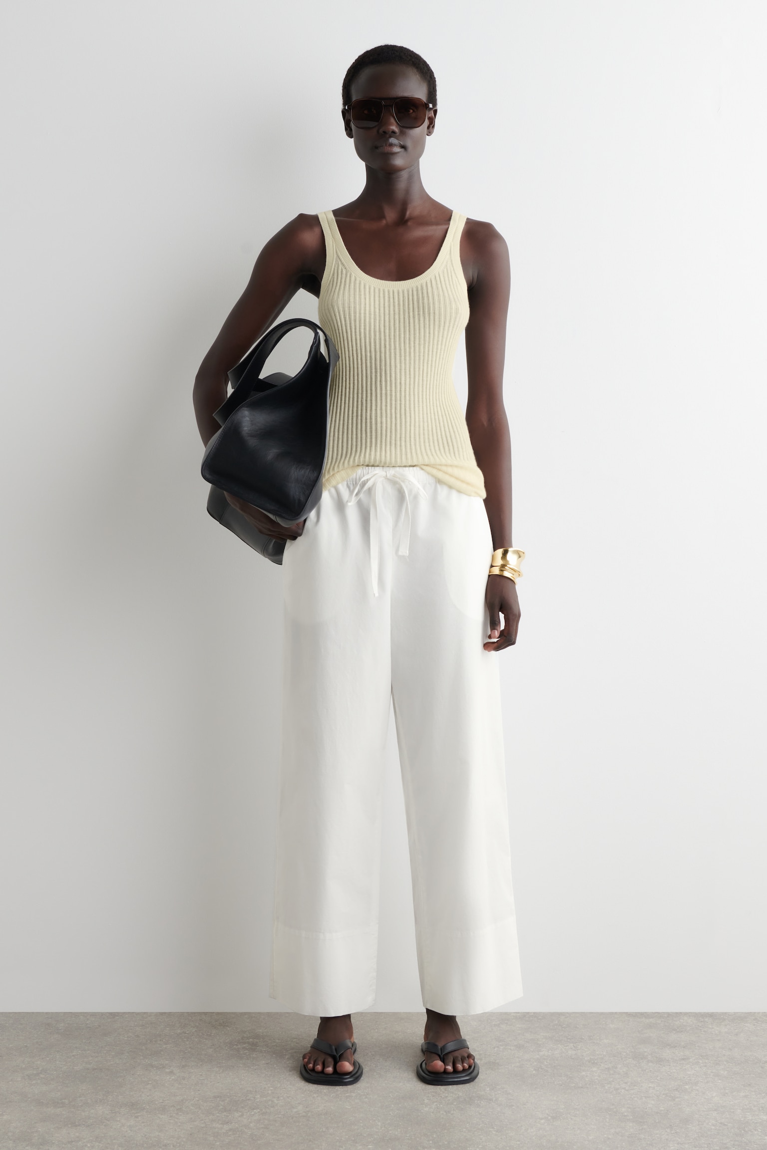 DRAWSTRING COTTON TROUSERS - FEHÉR/FEKETE