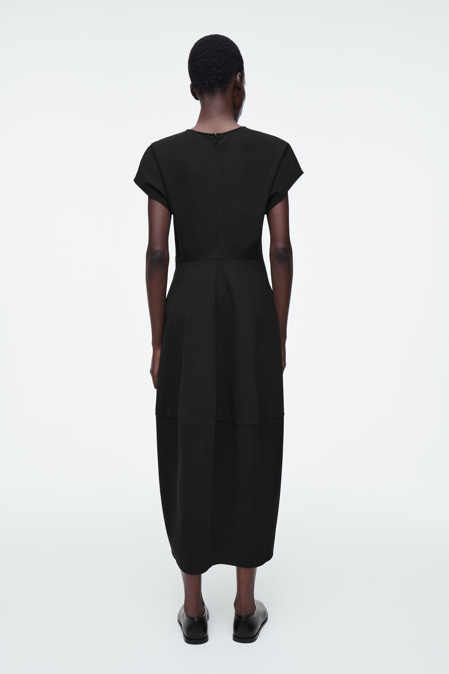 SCULPTED COTTON MIDI DRESS - BLACK/NAVY/LIGHT BLUE/OCHRE - 6