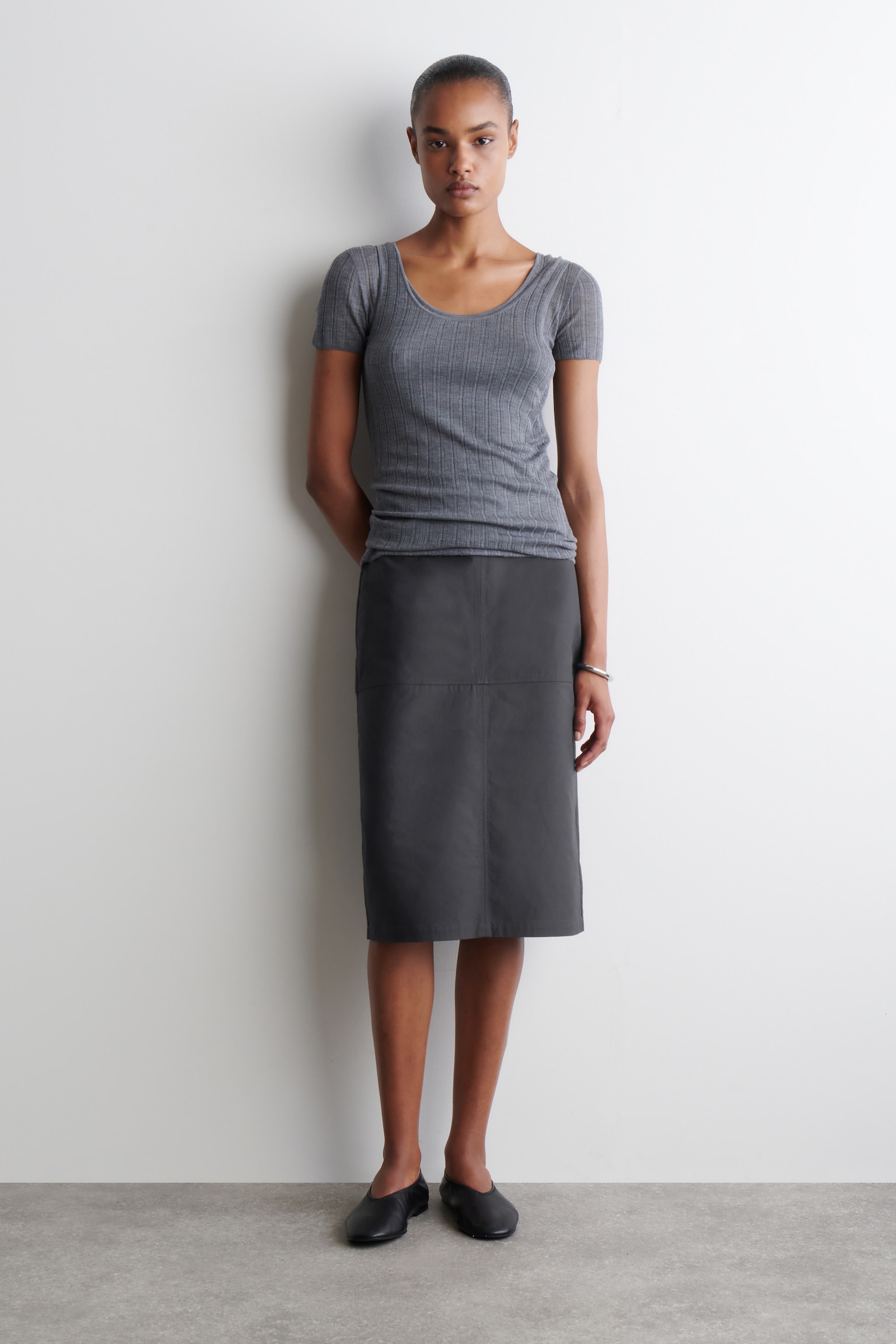 COTTON PENCIL SKIRT - GRIGIO/BIANCO