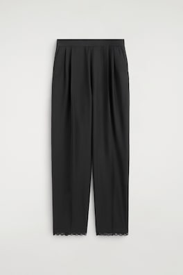 LACE-DETAIL WOOL TAPERED PANTS — BLACK 8