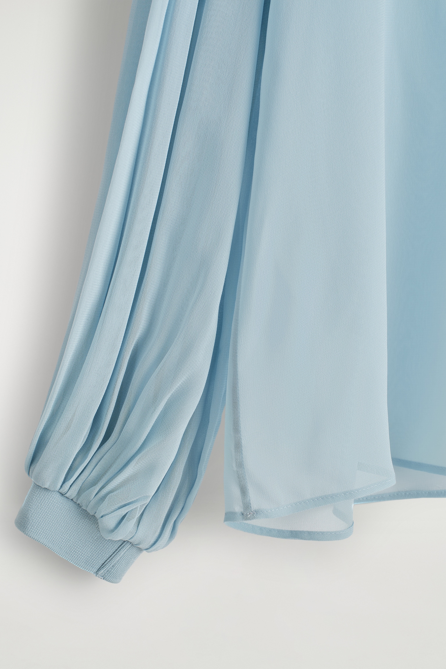 BLUSA TRASPARENTE CON MANICHE A PALLONCINO - CELESTE/ROSSO SCURO - 5