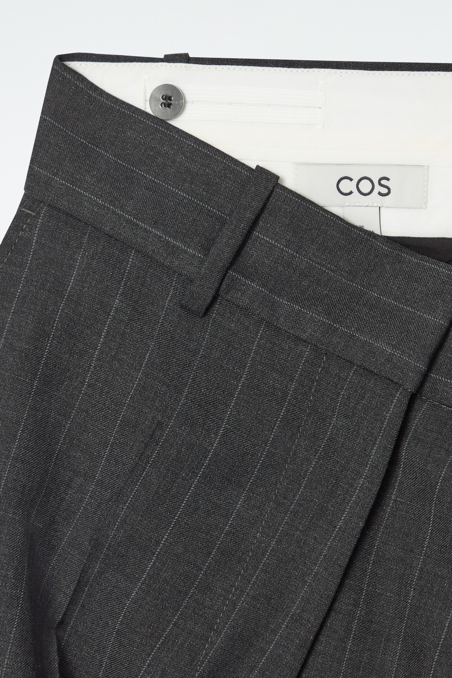 REGULAR PINSTRIPED WOOL WIDE-LEG TROUSERS - DARK GREY / PINSTRIPED - 2