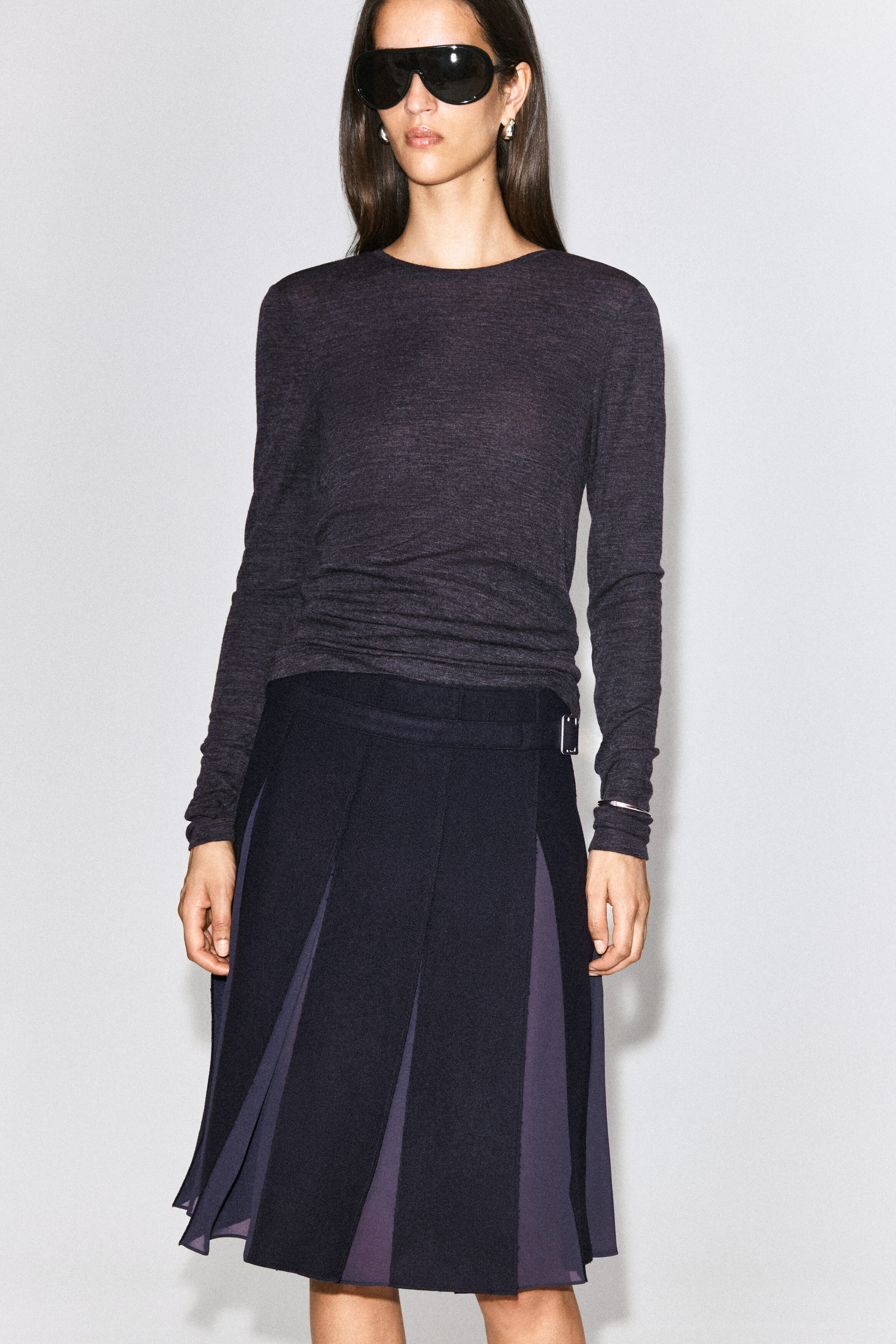 BELTED PLEATED WOOL-BLEND SKIRT - thumbnail 2