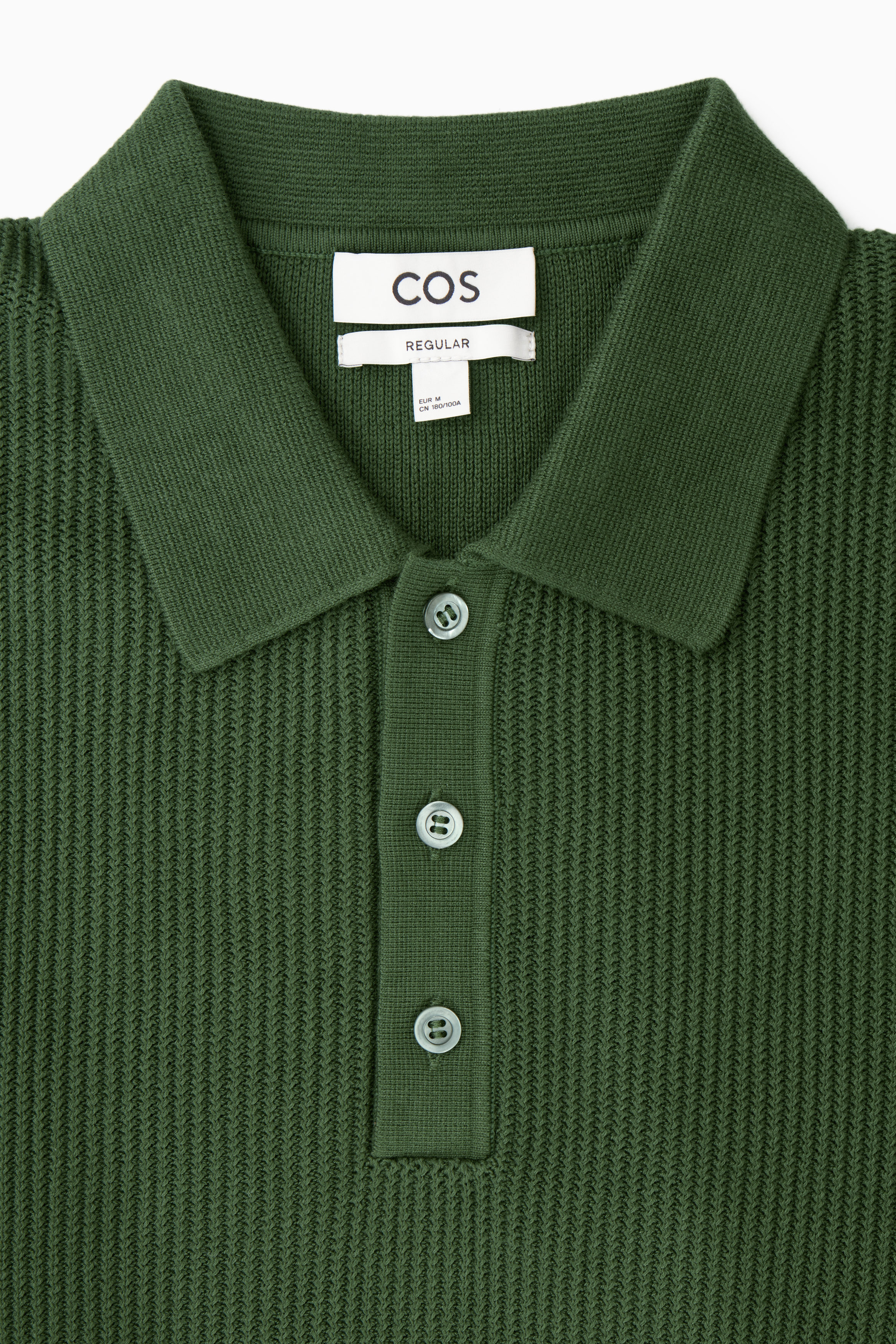 TEXTURED KNITTED POLO SHIRT - DARK GREEN | COS