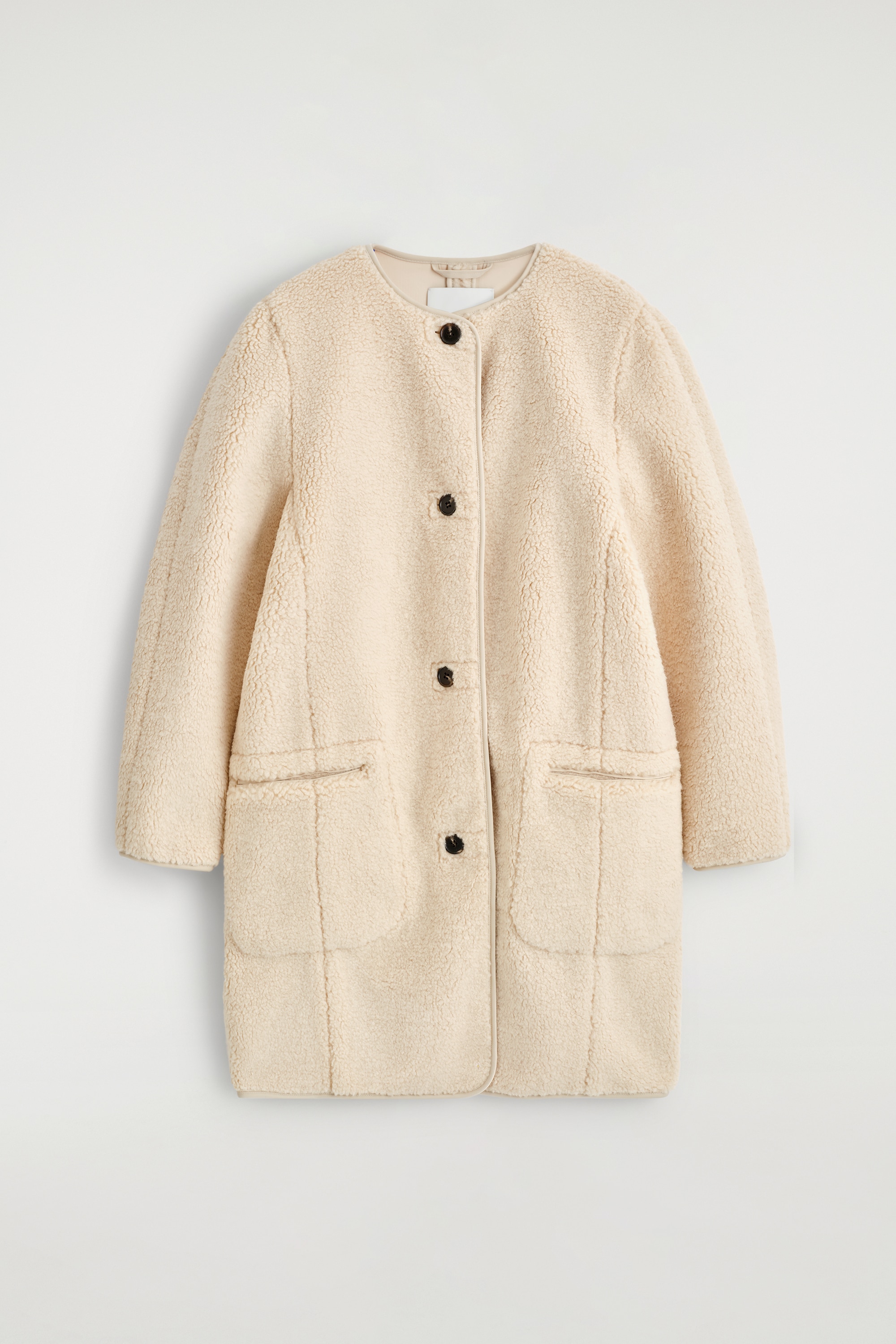 LONGLINE TEDDY JACKET - ECRU/DARK BROWN