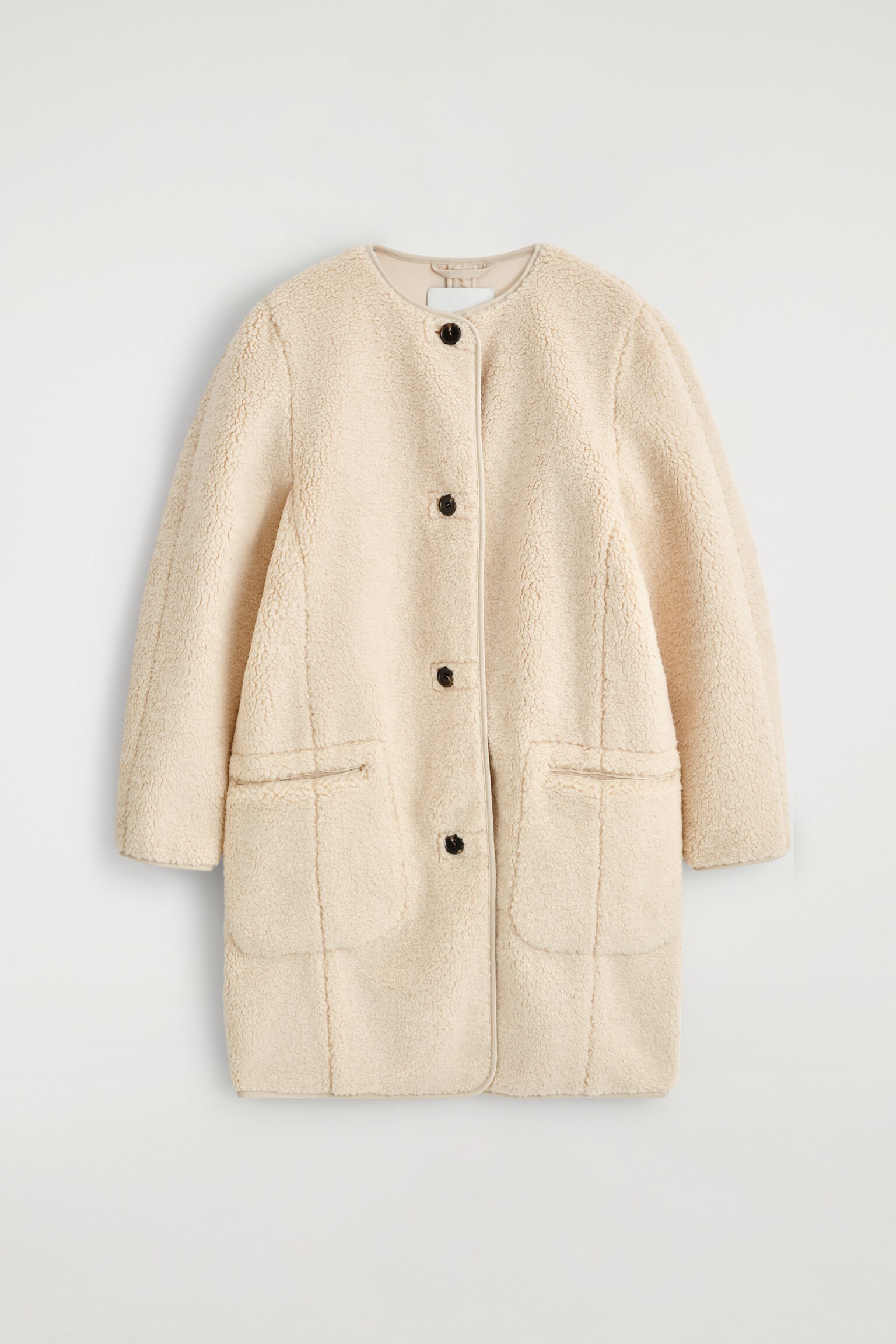 VESTE TEDDY LONGUE - ÉCRU/BRUN FONCÉ - 2