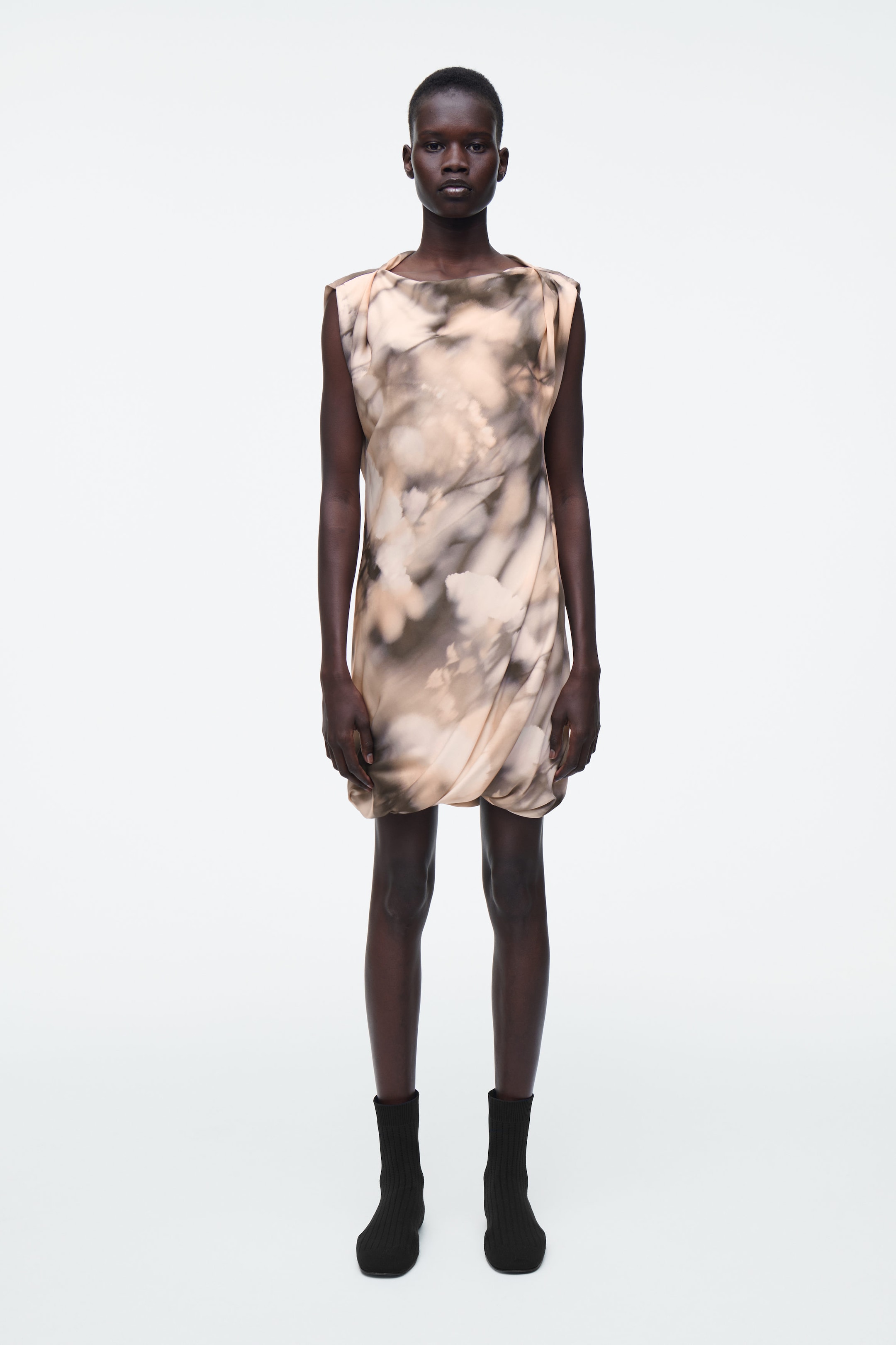 PRINTED DRAPED SILK DRESS