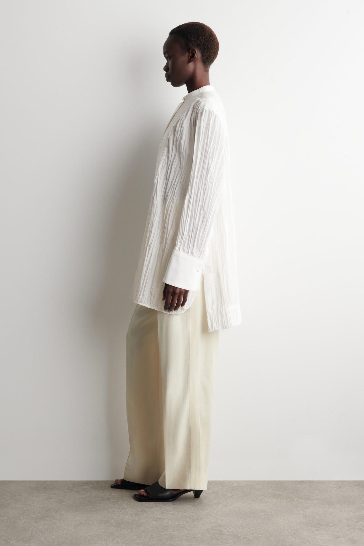 BIB-FRONT CRINKLED-COTTON SHIRT — WHITE