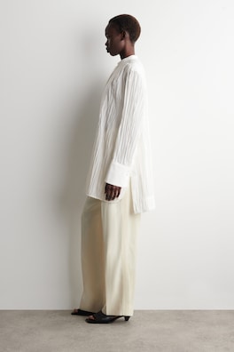 BIB-FRONT CRINKLED-COTTON SHIRT — WHITE 4