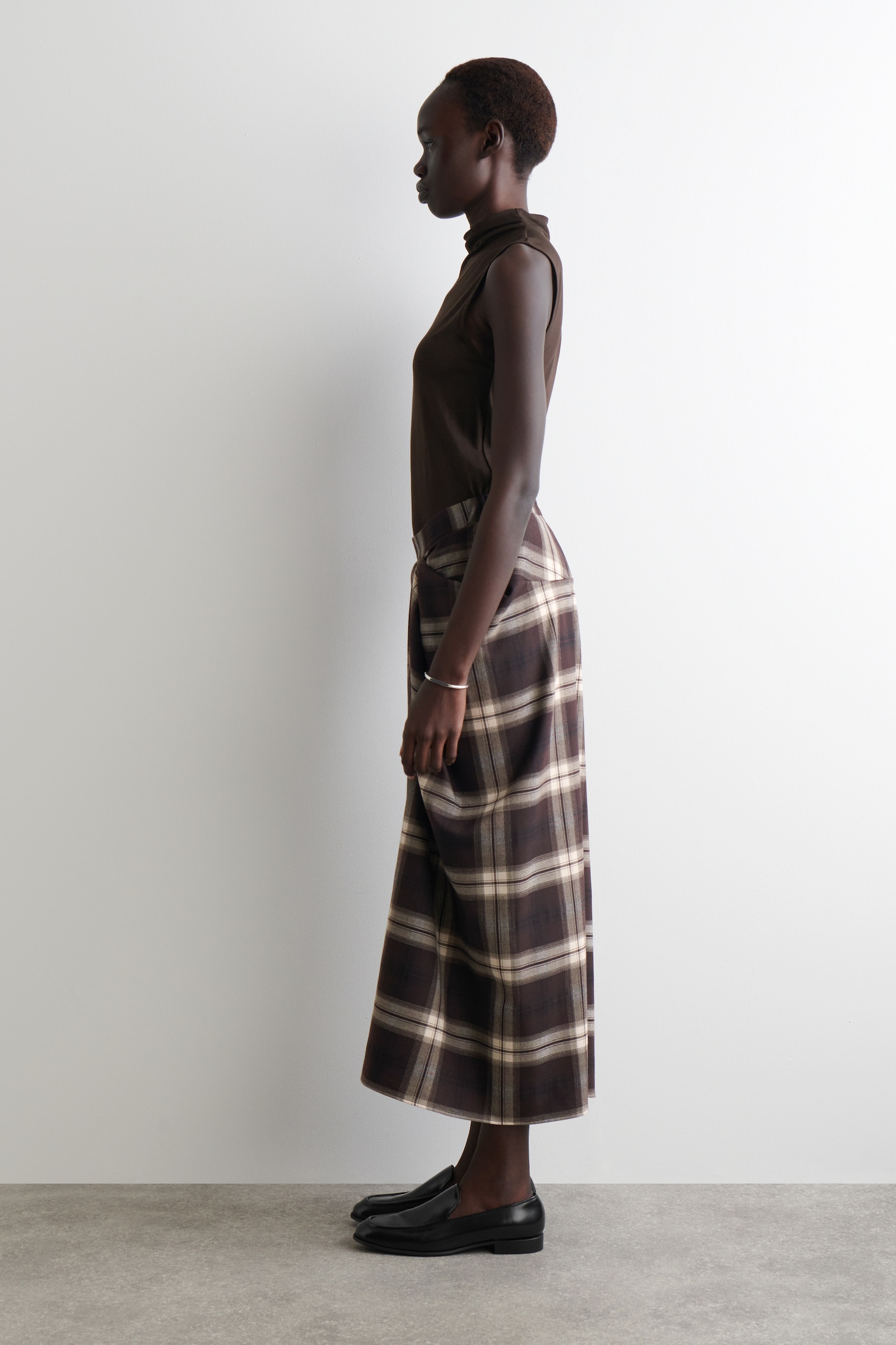 DRAPED CHECKED MIDI SKIRT - BURGUNDY / CHECKED - 6