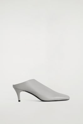 DRAPED LEATHER KITTEN-HEEL MULES — DOVE GREY 3