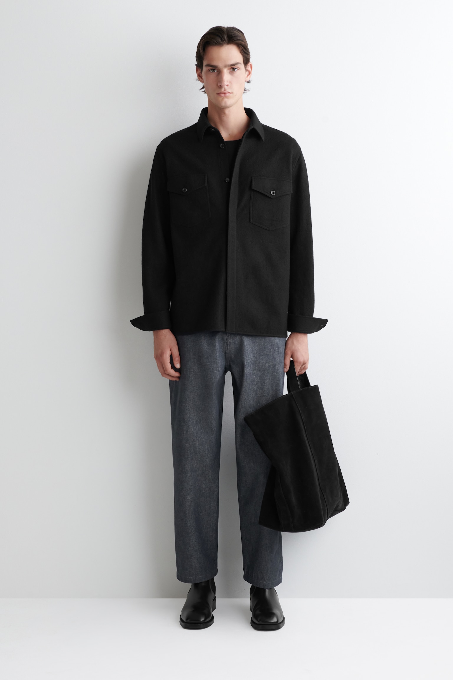 RELAXED BOILED-WOOL OVERSHIRT - BLACK/DARK BROWN/DARK KHAKI - 8
