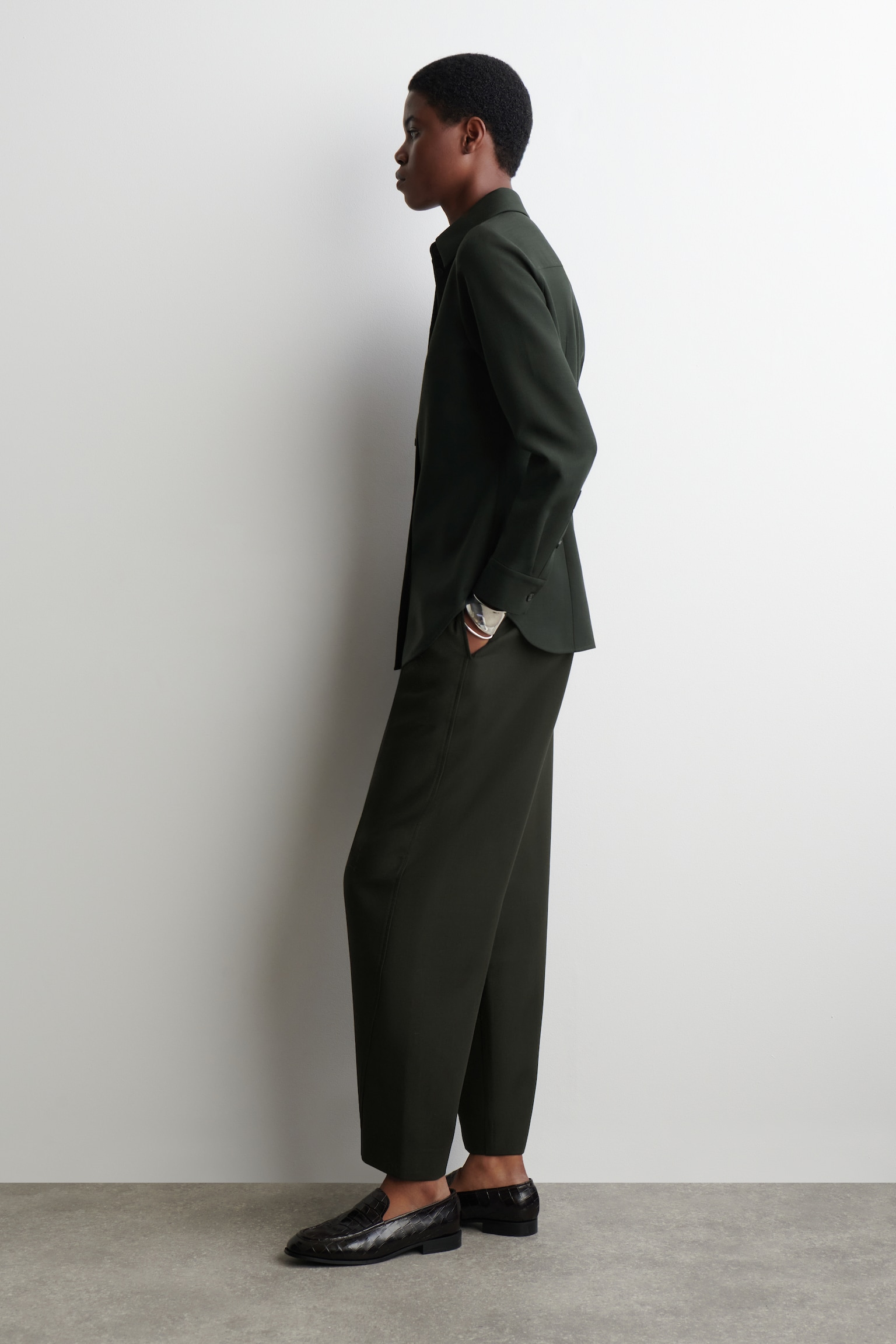 CAMICIA IN LANA DAL TAGLIO RILASSATO - VERDE SCURO - 5