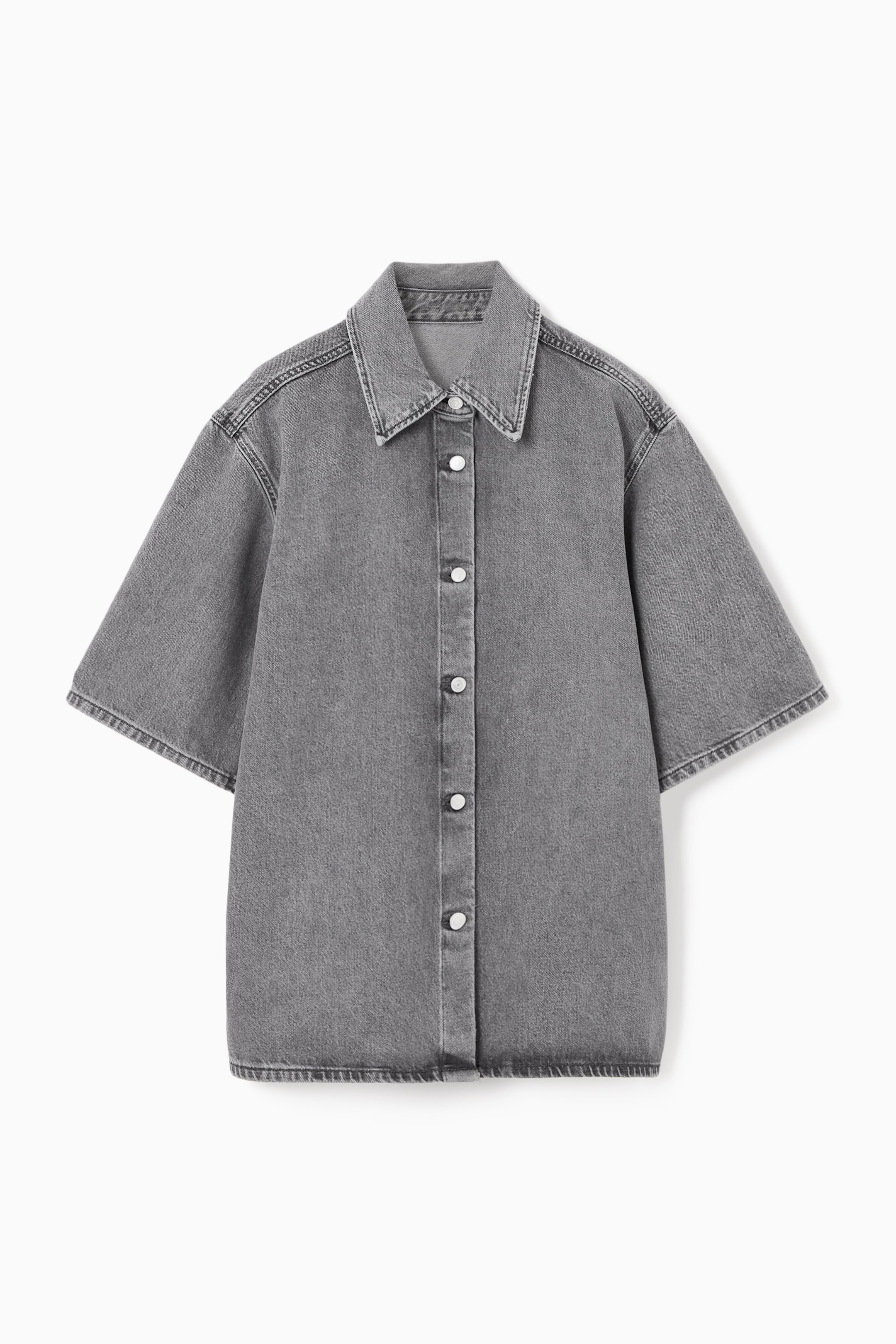 Ingrandisci l'immagine: RELAXED SHORT-SLEEVED DENIM SHIRT - WASHED GREY - DONNA | H&M CH 1