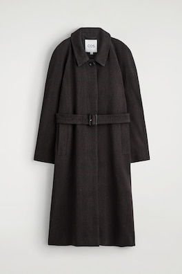 WOOL-BLEND LONG TRENCH COAT — DARK BROWN / CHECKED 3