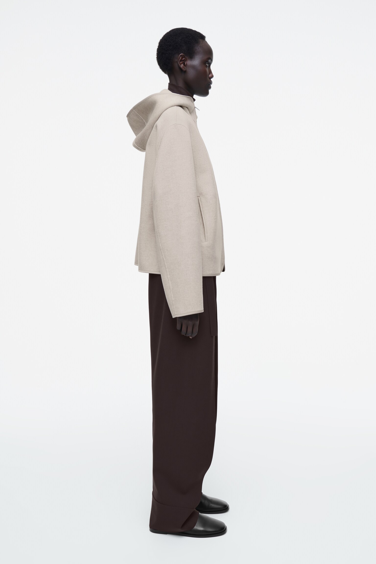 CHAQUETA DE LANA CON CAPUCHA DE DOBLE FAZ - BEIGE CLARO/GRIS - 4