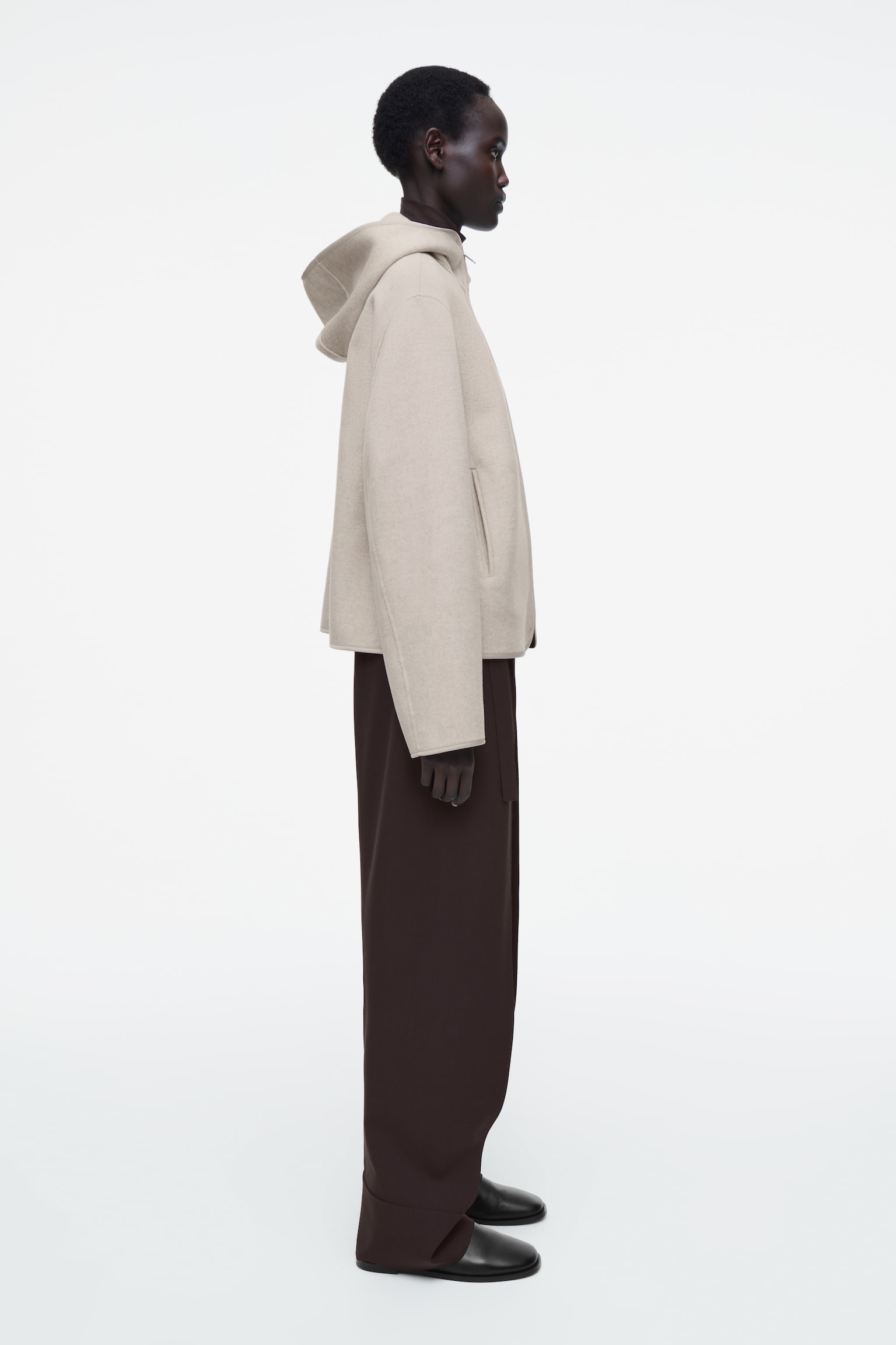 CHAQUETA DE LANA CON CAPUCHA DE DOBLE FAZ - BEIGE CLARO/GRIS - 8