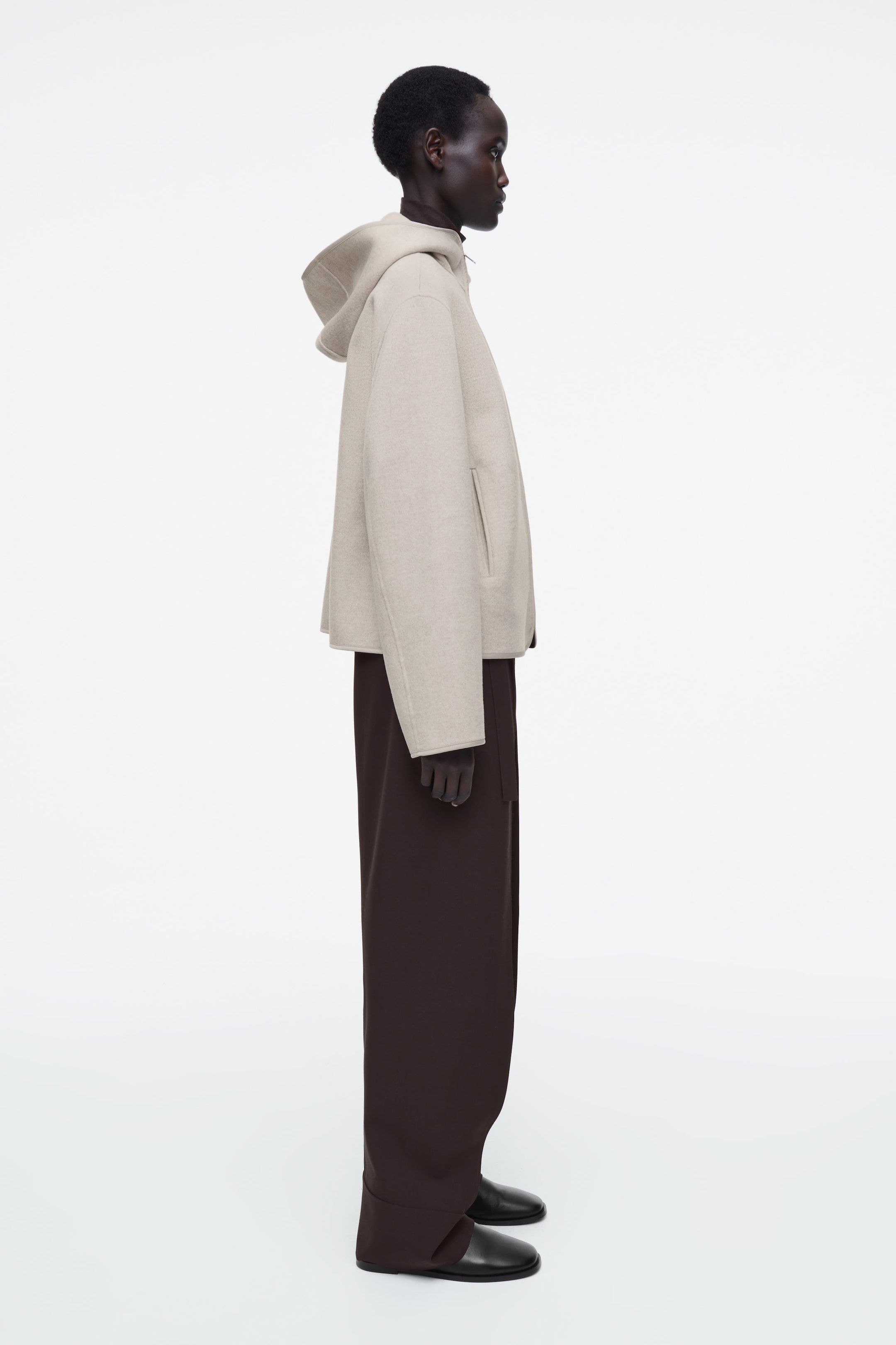 HOODED DOUBLE-FACED WOOL JACKET