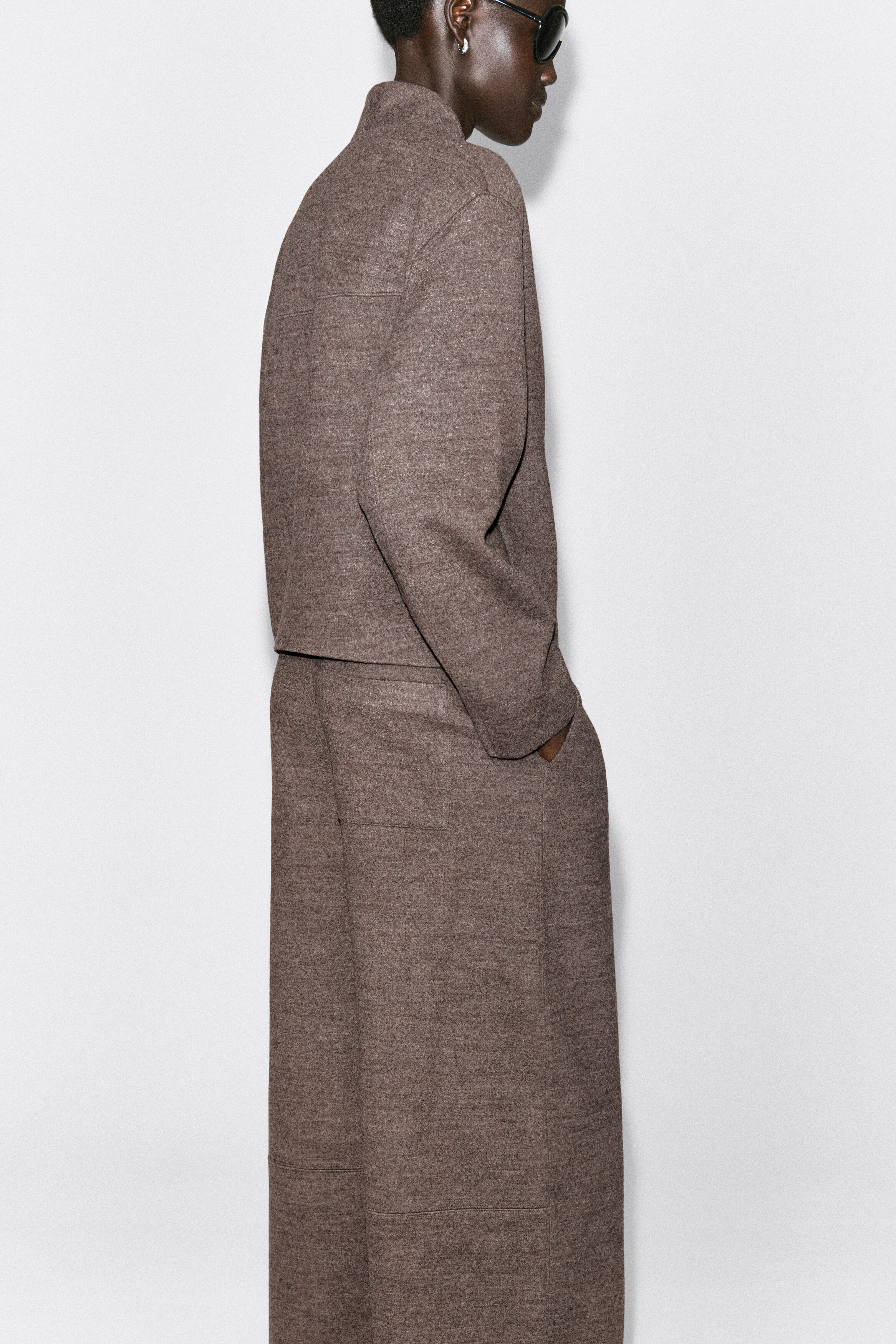 BOILED WOOL-BLEND BARREL-LEG PANTS - thumbnail 4