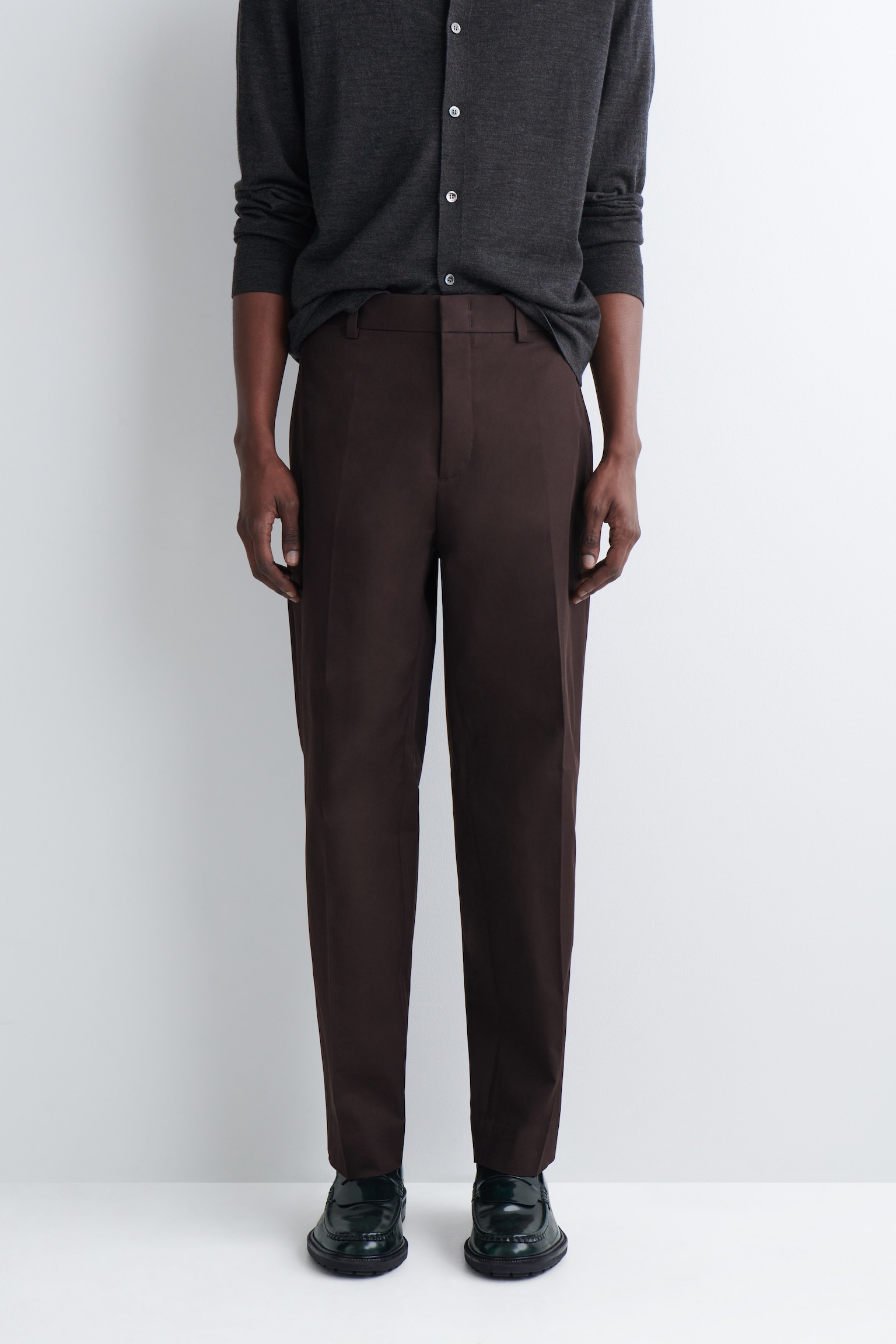 PANTALONI CHINO DIN BUMBAC CU PICIOARE DREPTE - MARO ÎNCHIS/BEJ/NEGRU - 4