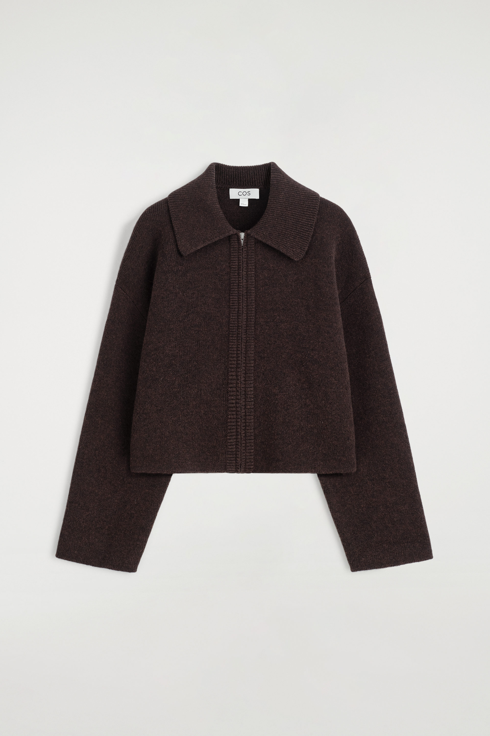 CROPPED KNITTED MERINO WOOL JACKET - DARK-BROWN MÉLANGE | COS US