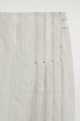 BELTED PLEATED LINEN MIDI SKIRT — LIGHT GRAY 5