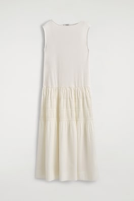 TIERED GATHERED MIDI DRESS — WHITE 7