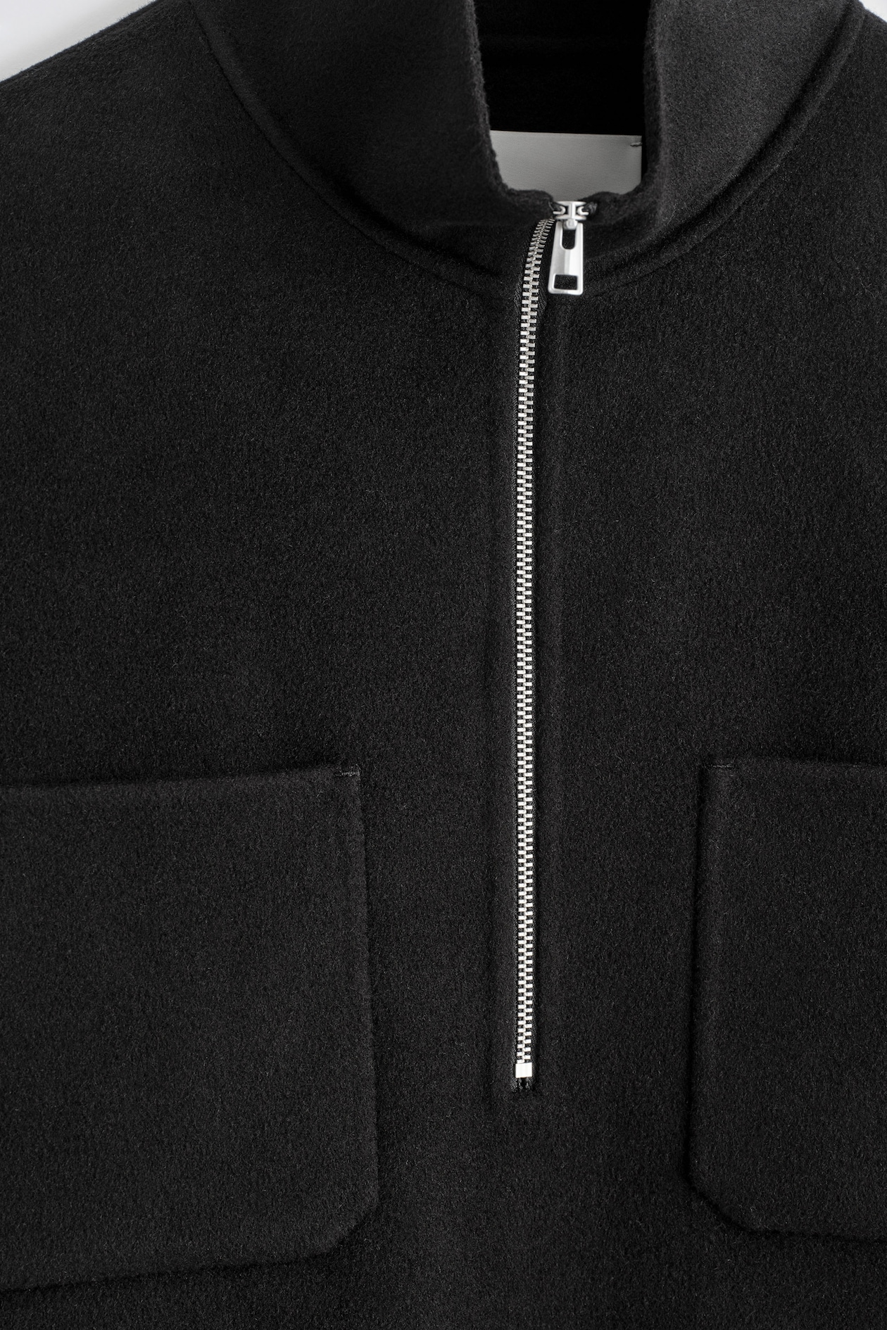 DOUBLE-FACED WOOL ZIP-UP SWEATSHIRT — BLACK