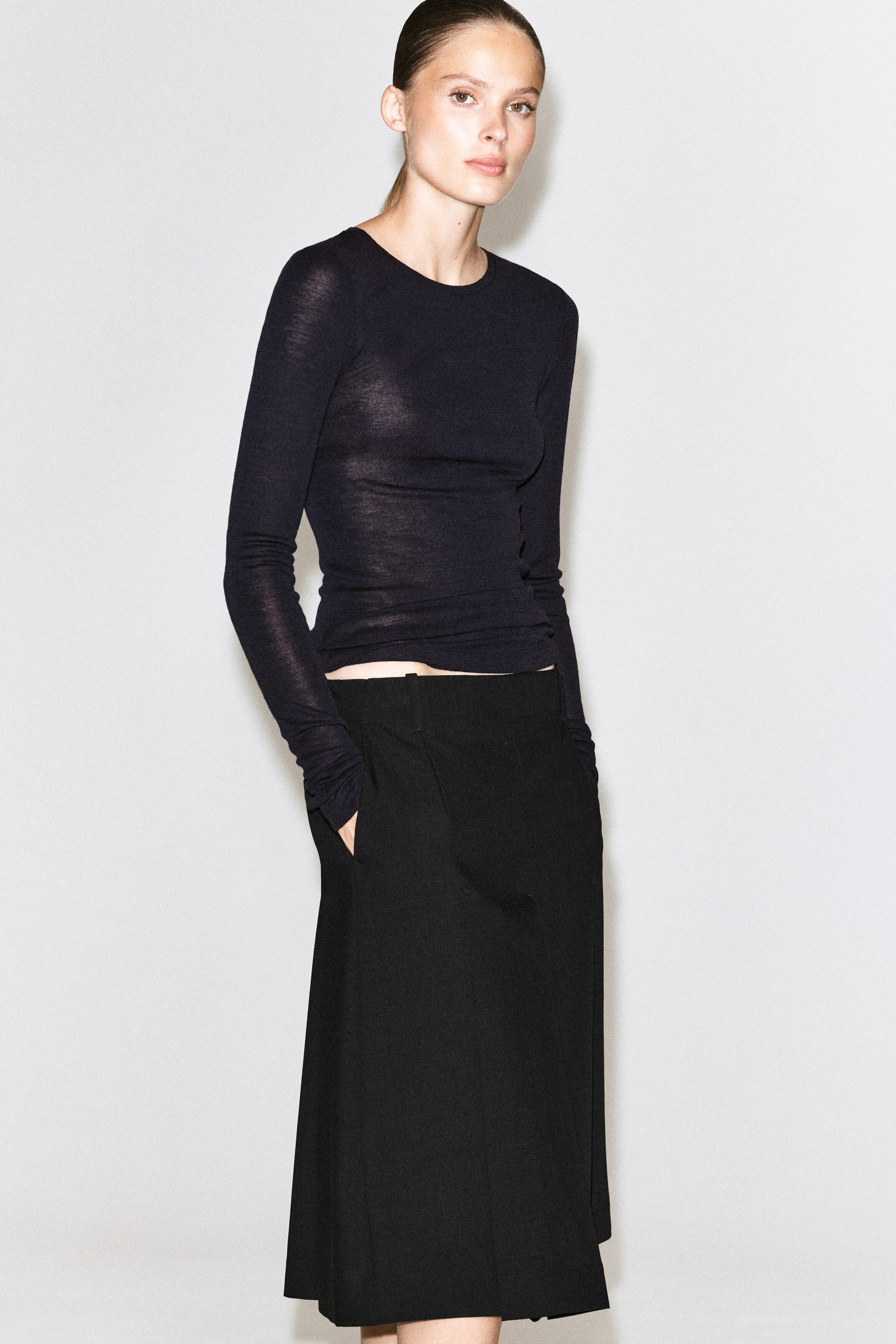 BOX-PLEAT WOOL MIDI SKIRT thumbnail 5