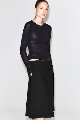 BOX-PLEAT WOOL MIDI SKIRT — BLACK 5