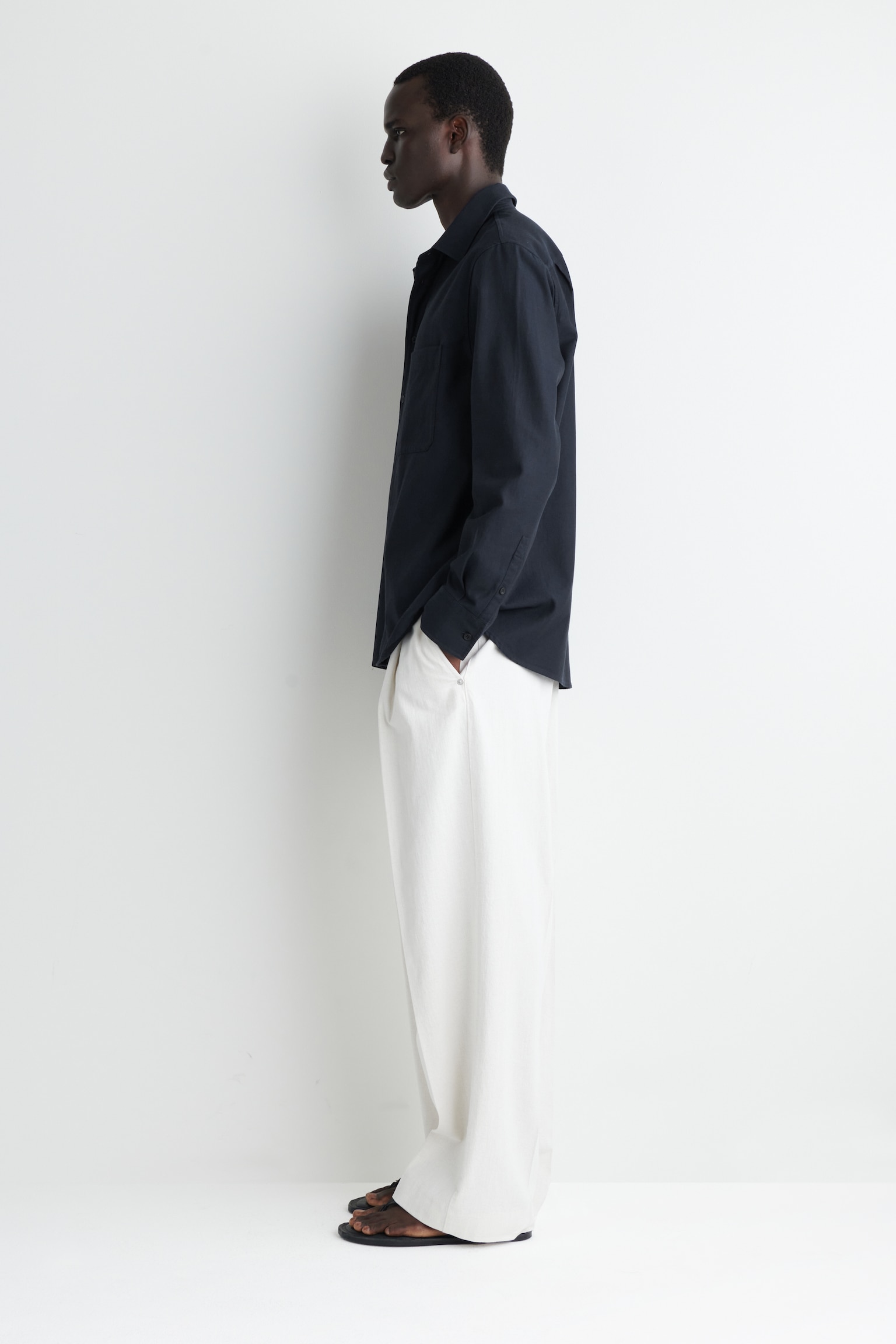 CAMISA HOLGADA DE SARGA - AZUL MARINO/TOPO / RAYAS - 6