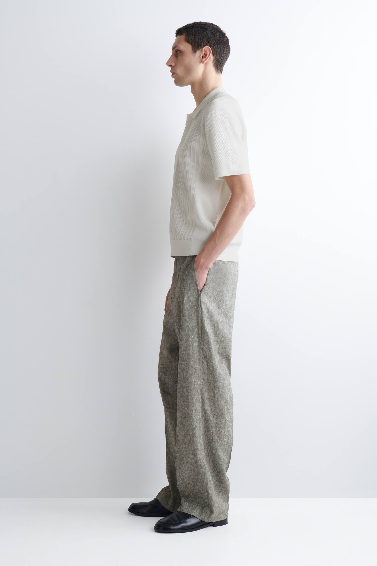 Katoenen polo met gestructureerde panelen - WIT/DONKERBRUIN - 6