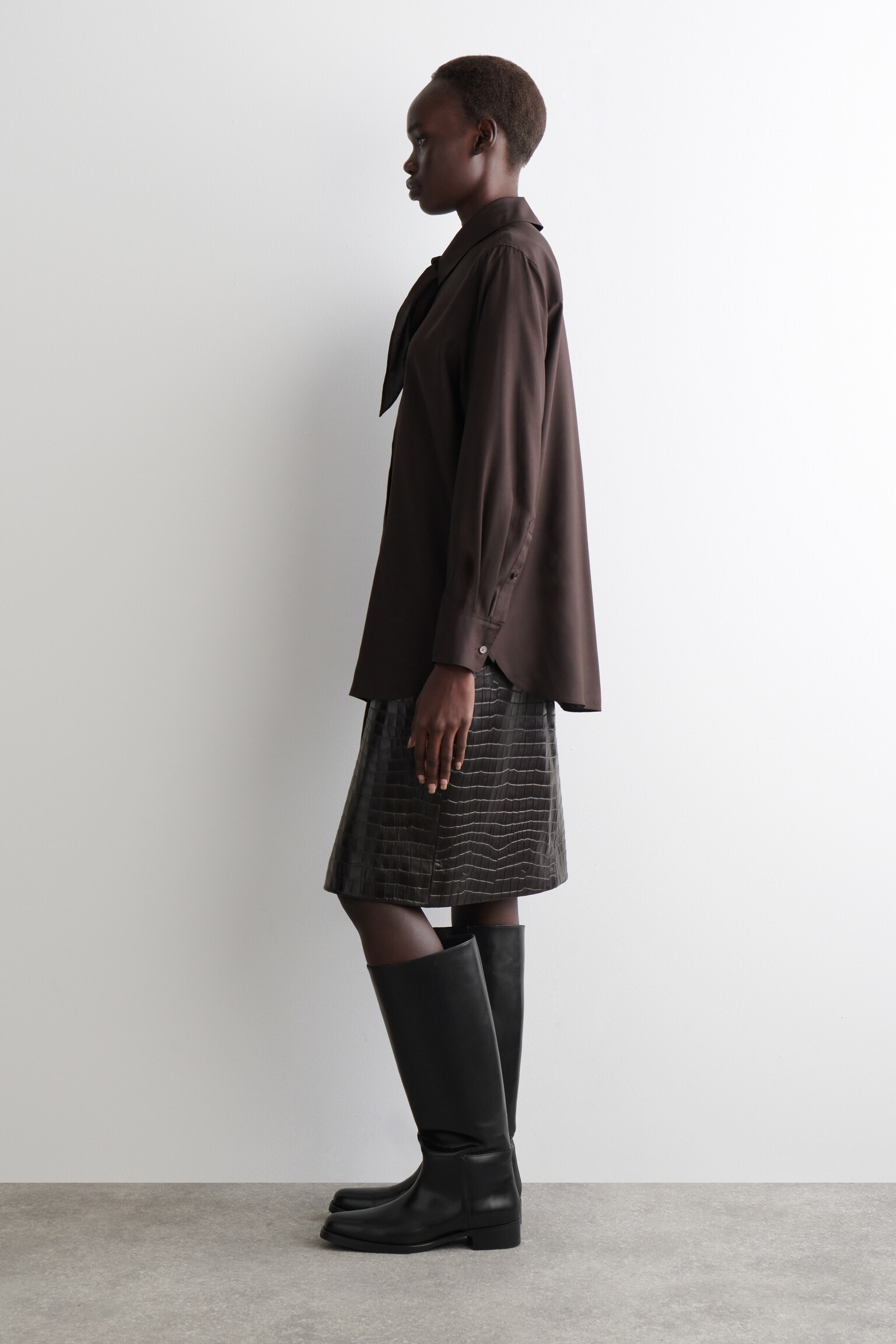 SCARF-DETAIL SILK SHIRT - CASTAÑO - 4