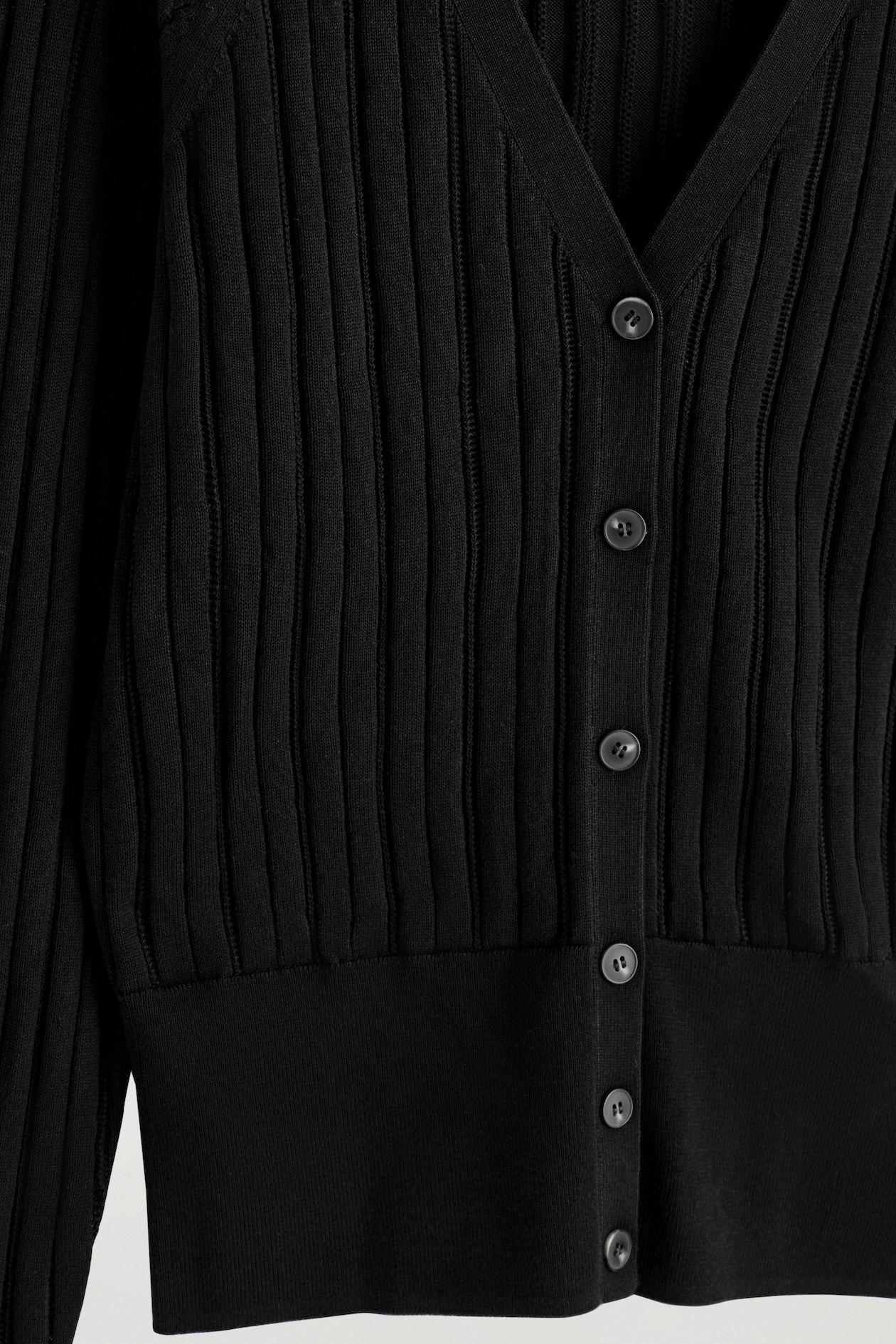 POINTELLE-KNIT COTTON CARDIGAN — BLACK