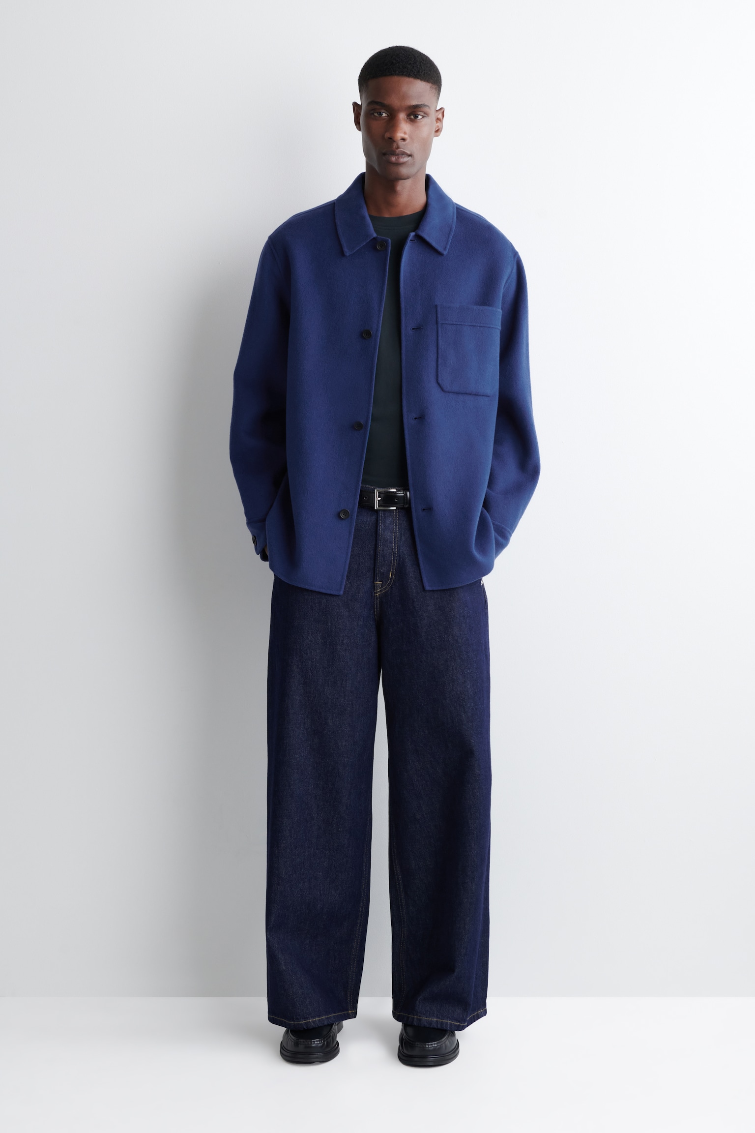 SPLIT WOOL OVERSHIRT - COBALT BLUE