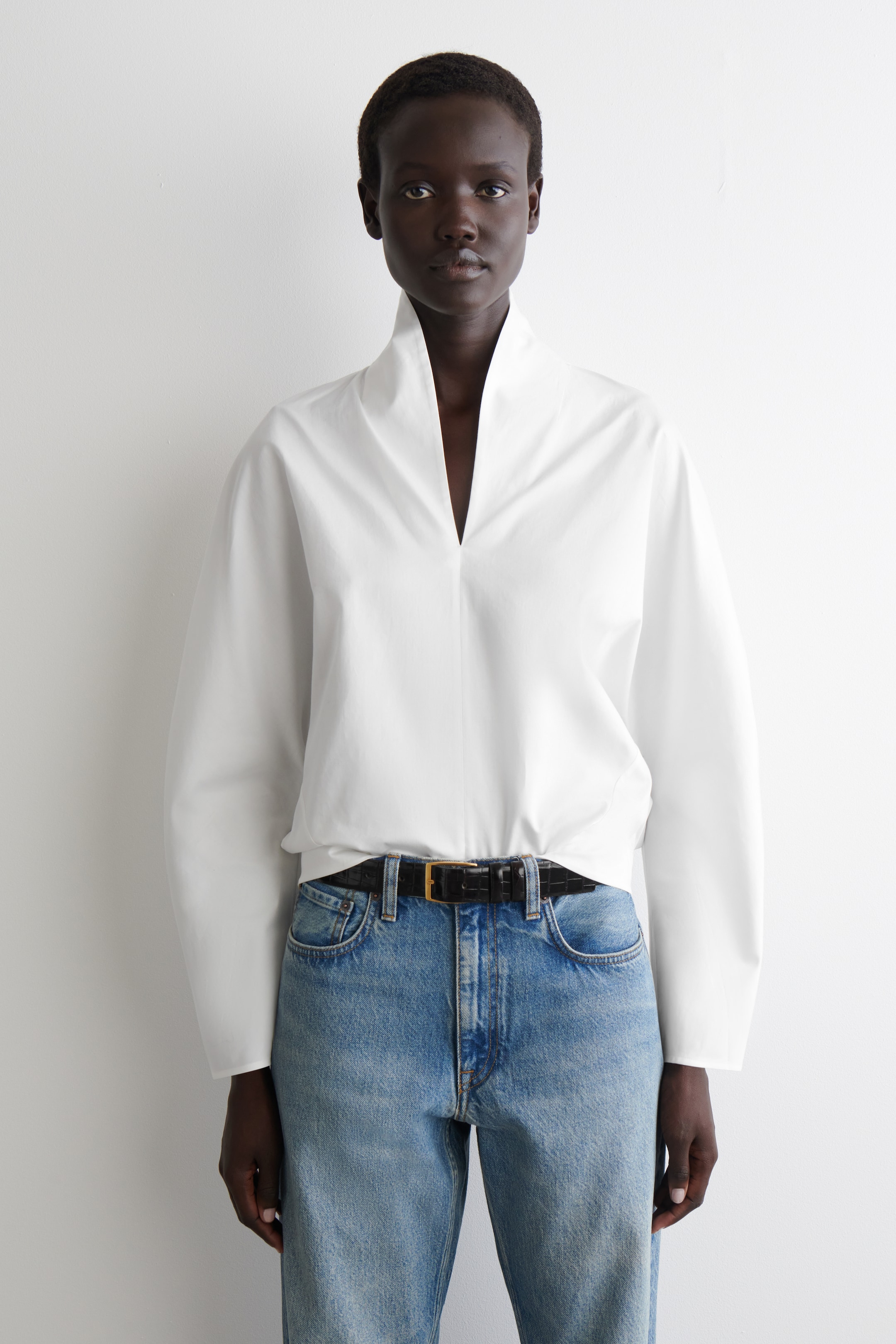 Größeres Bild ansehen: BAUMWOLLBLUSE MIT DRAPIERTEM KRAGEN - WEISS - Ladies | H&M DE 1