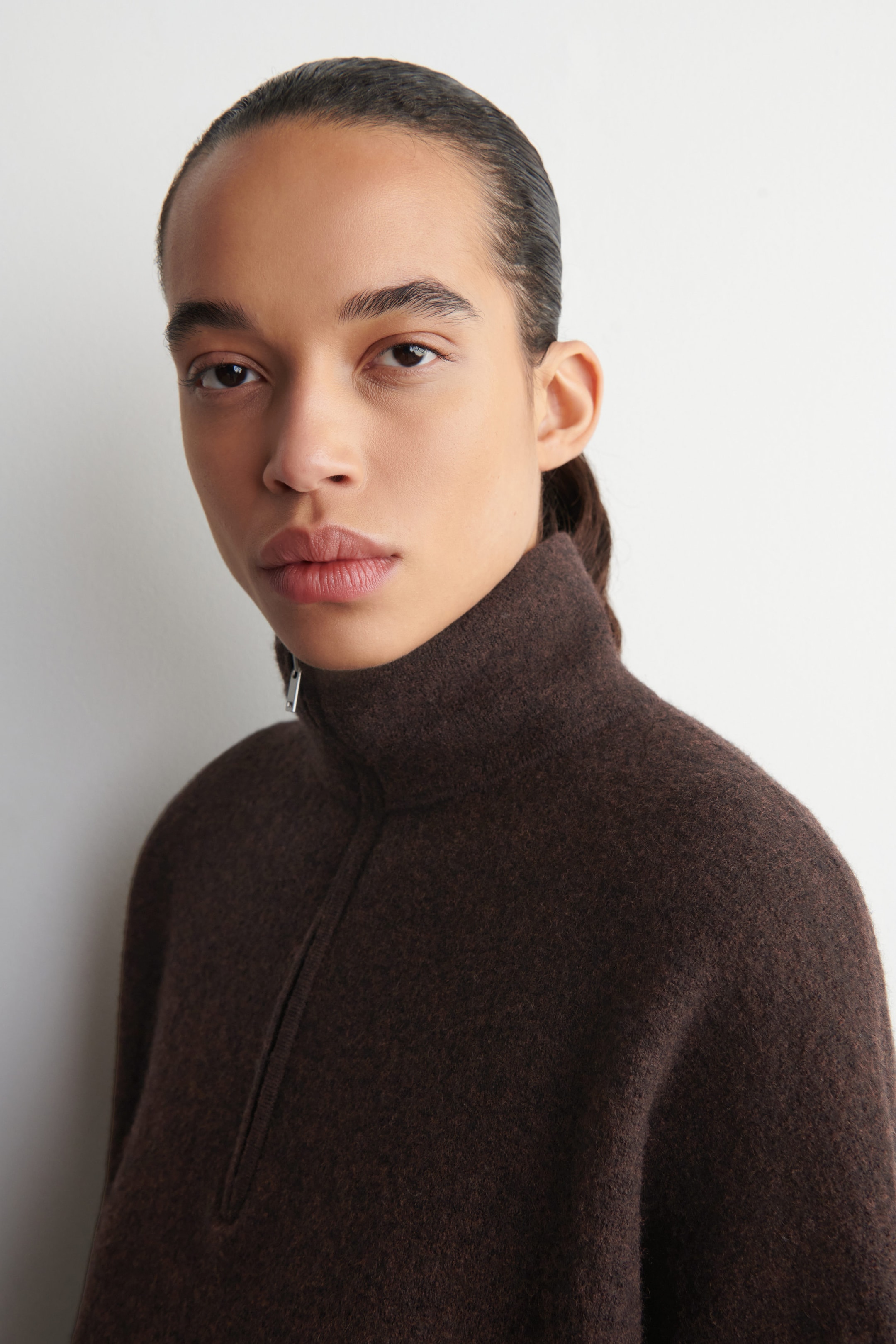 BOILED MERINO WOOL ZIP-UP SWEATER