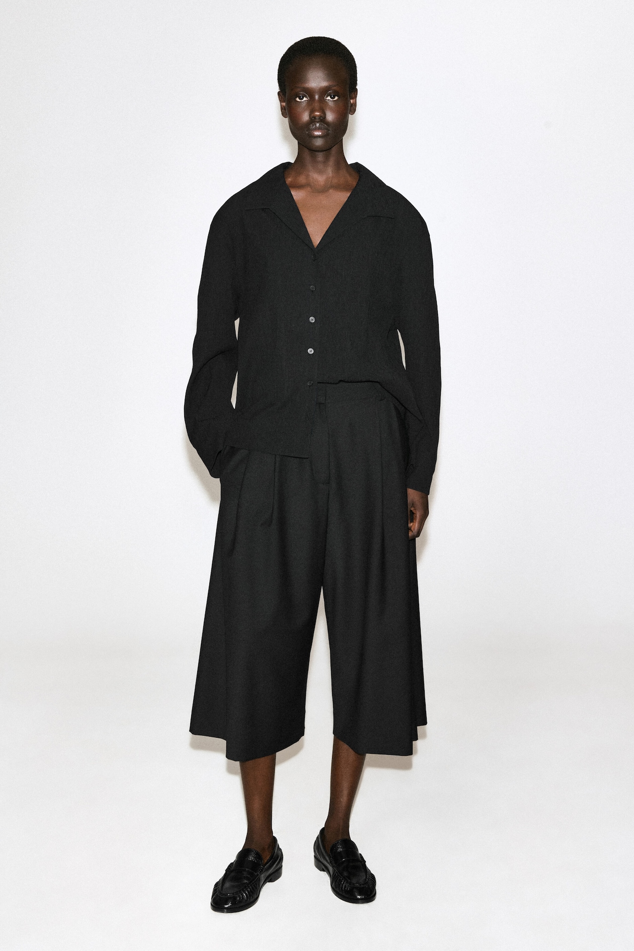 CRINKLED-JERSEY SHIRT — BLACK