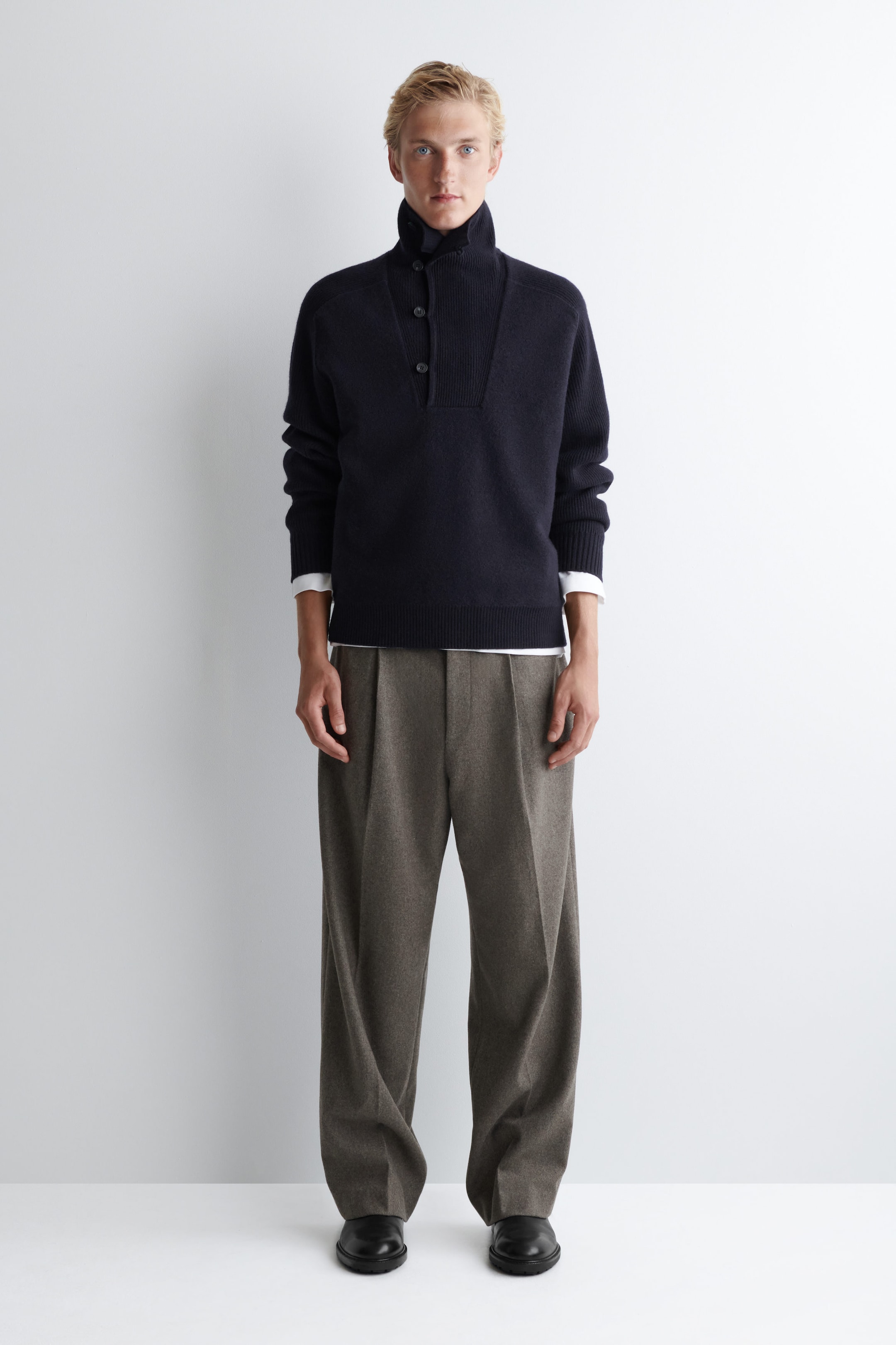 PANELLED MERINO WOOL FUNNEL-NECK JUMPER