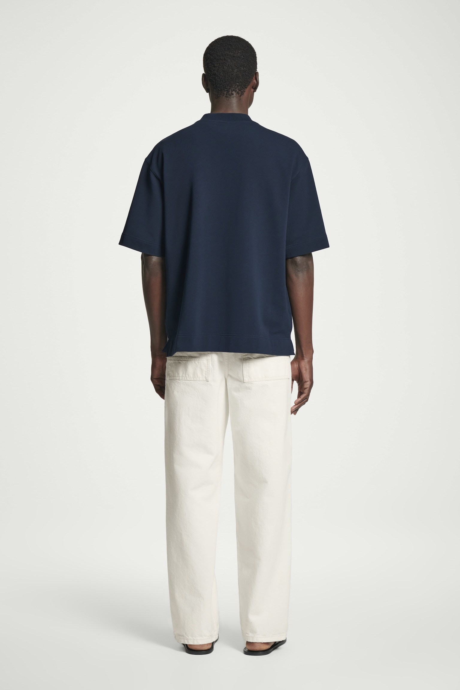 HALF-ZIP COTTON T-SHIRT - NAVY/WHITE - 7