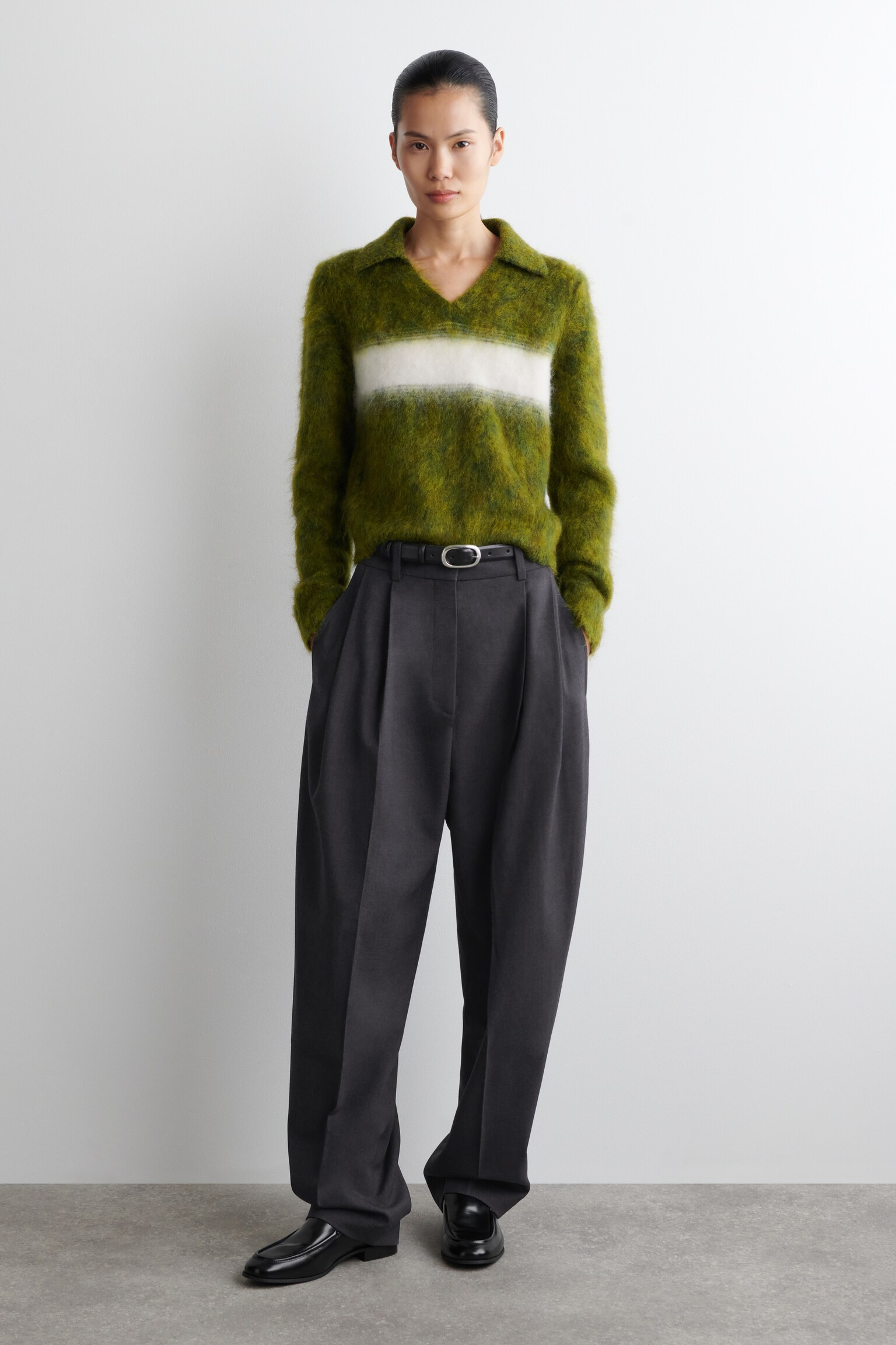 STRIPED MOHAIR-BLEND POLO JUMPER - GREEN / STRIPED - 7