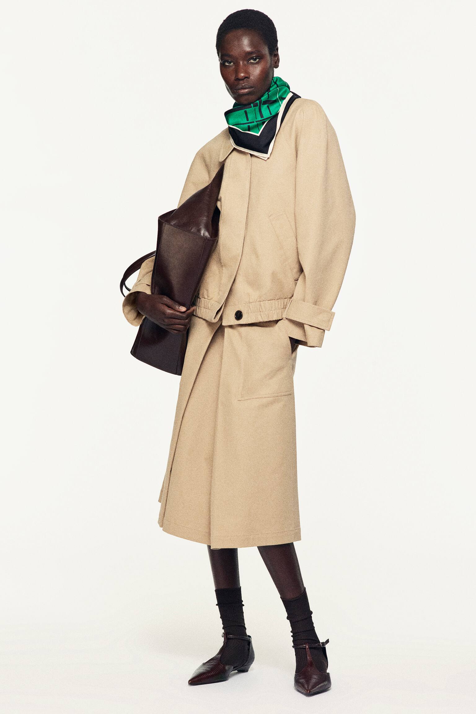 DECONSTRUCTED PLEATED COTTON MIDI SKIRT - בז' - 3