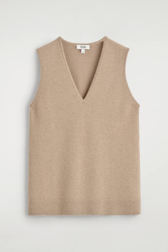 TUNIKA-PULLUNDER AUS WOLLE MIT V-AUSSCHNITT - BEIGE MELIERT/BRAUN - 1