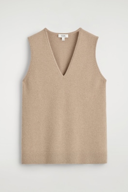 WOOL V-NECK TUNIC VEST — BEIGE MÉLANGE 8