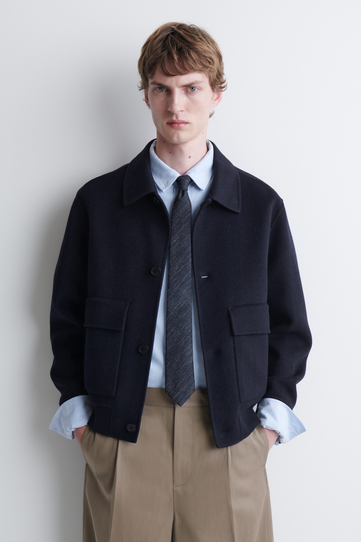 DENIM-EFFECT SILK-COTTON TIE — BLUE MÉLANGE